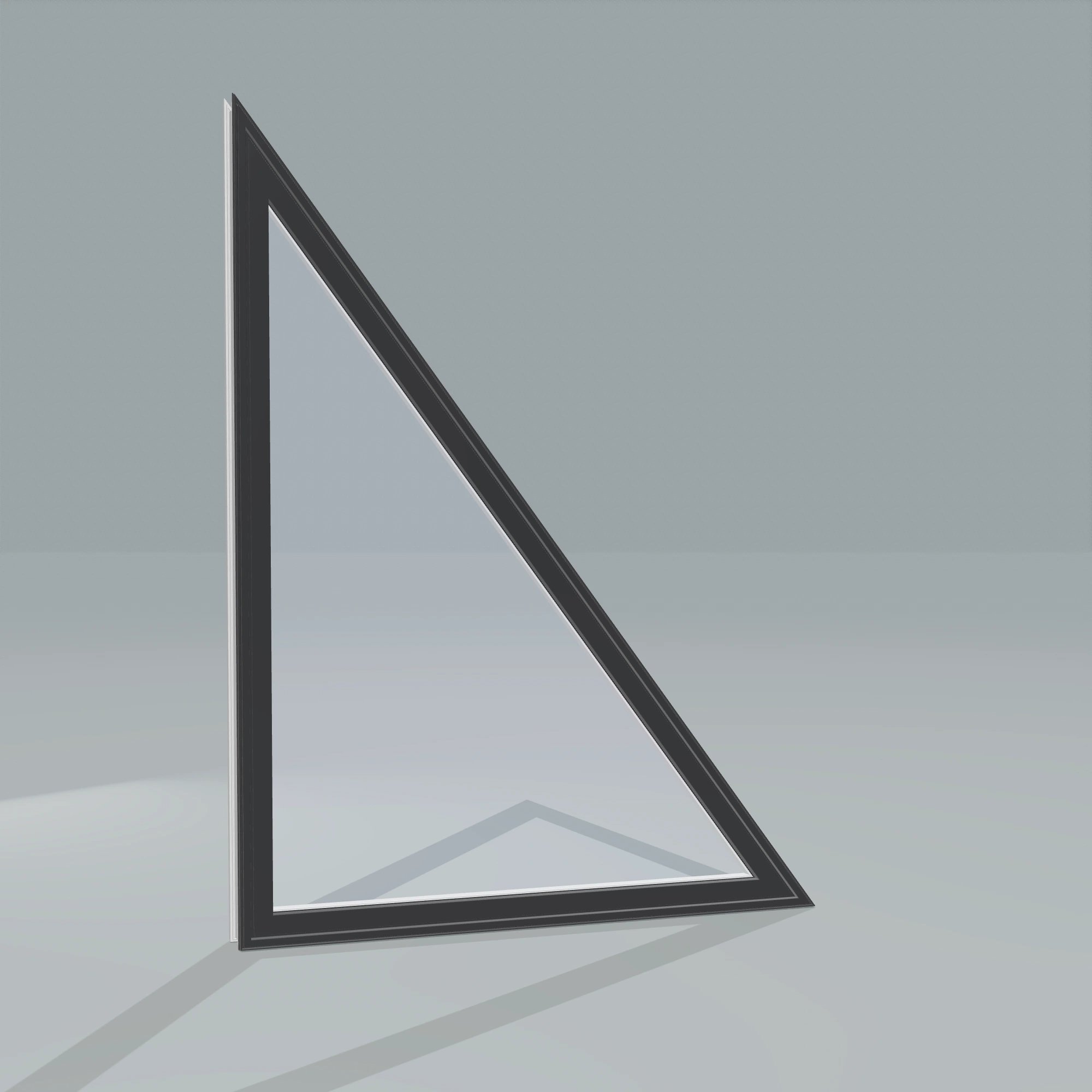 Angled exterior configurator view of the 36 × 48 inch rake head (right), black exterior / white interior, without nailing flange
