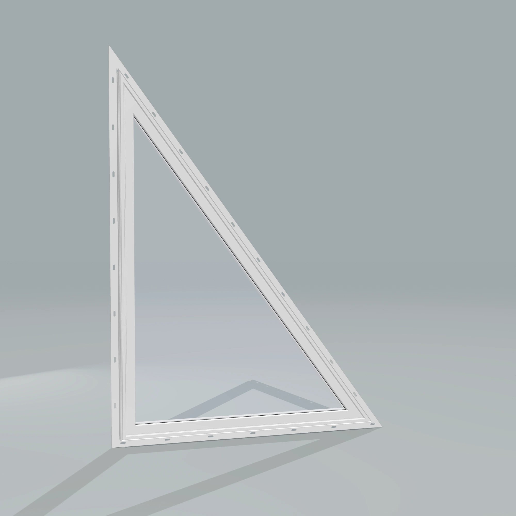 Angled exterior configurator view of the 36 × 48 inch rake head (right), white exterior / white interior, with nailing flange