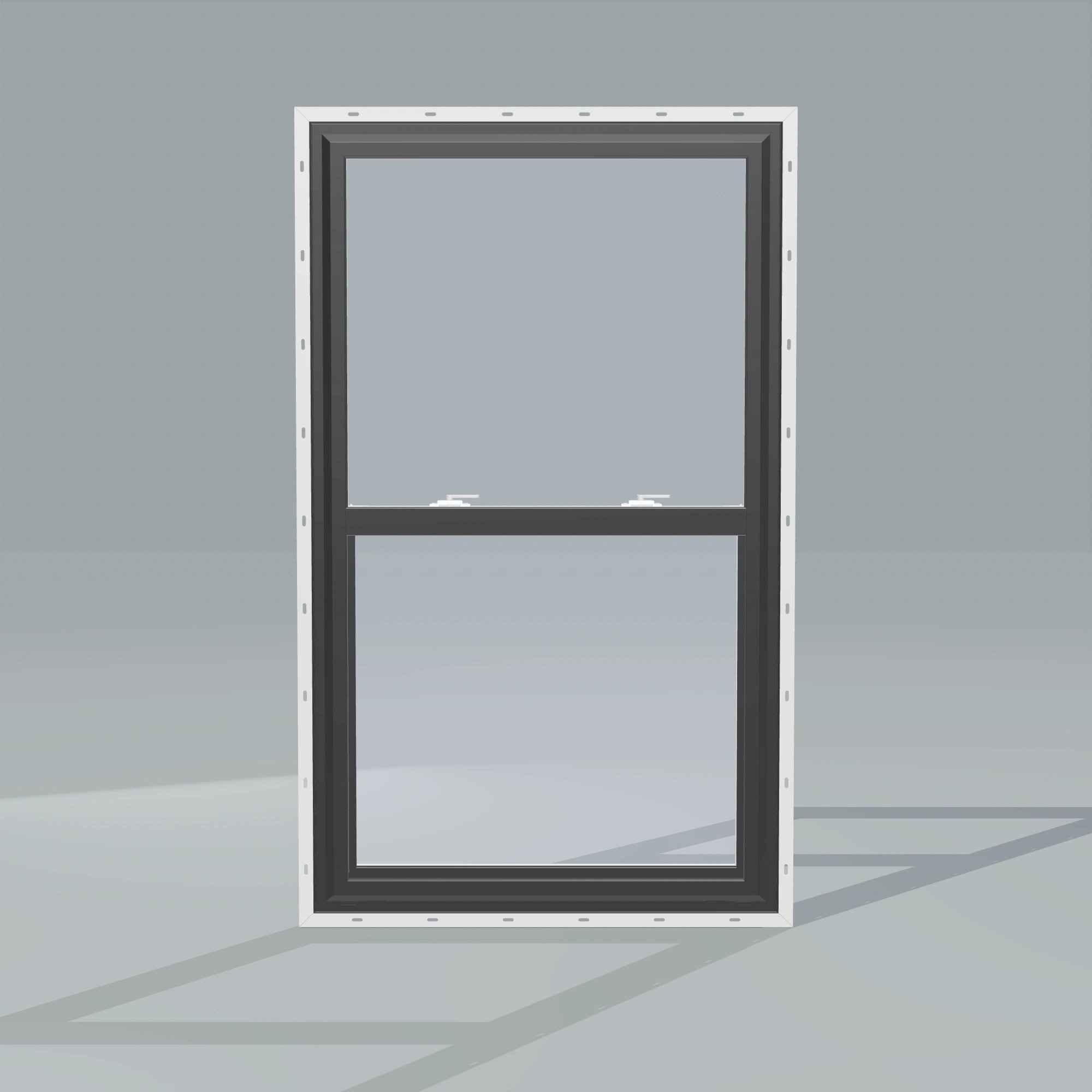 Straight exterior view of the 32 × 54 inch single hung, black exterior / white interior, with nailing flange