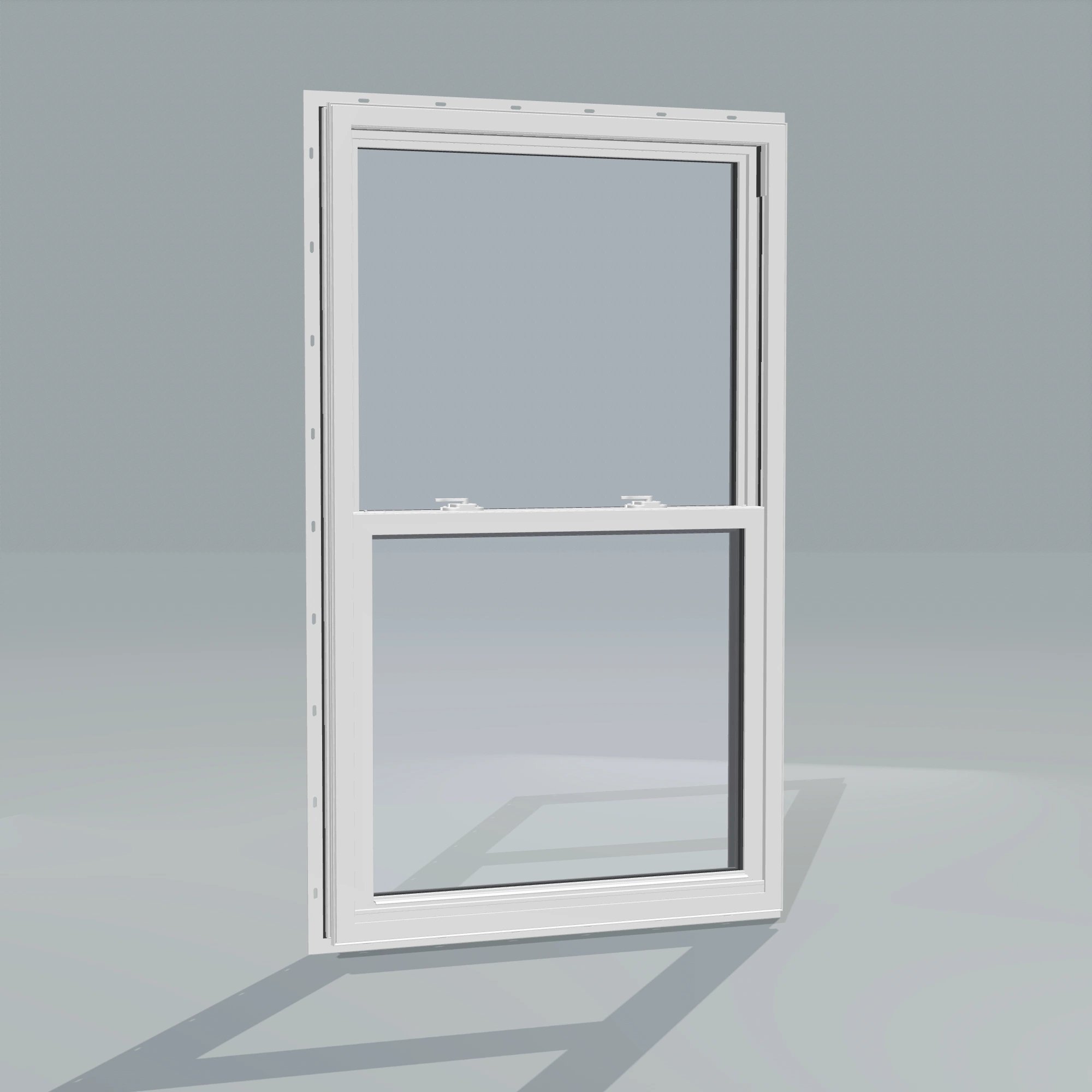 Angled interior view of the 32 × 54 inch single hung, black exterior / white interior, with nailing flange