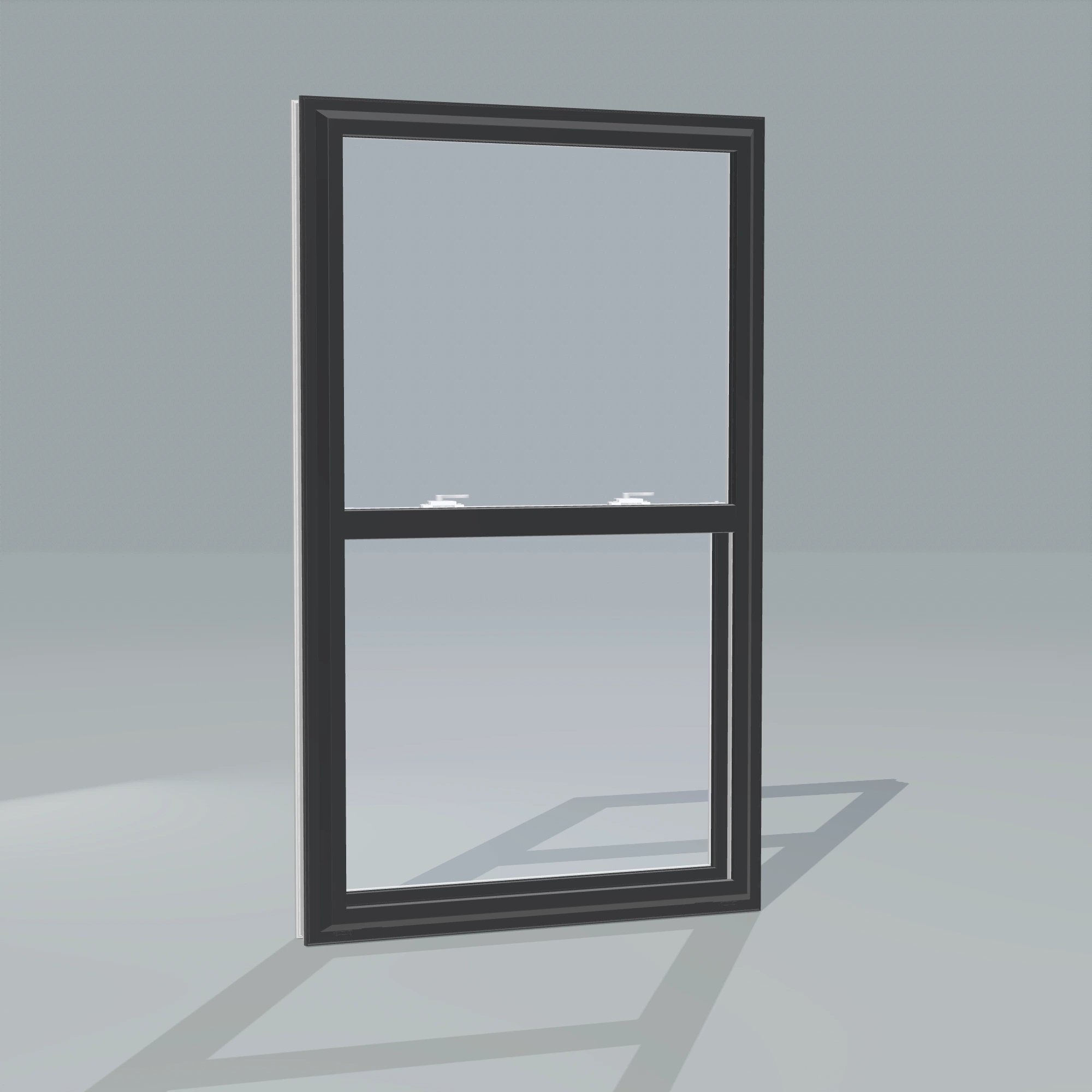 Angled exterior configurator view of the 32 × 54 inch single hung, black exterior / white interior, without nailing flange
