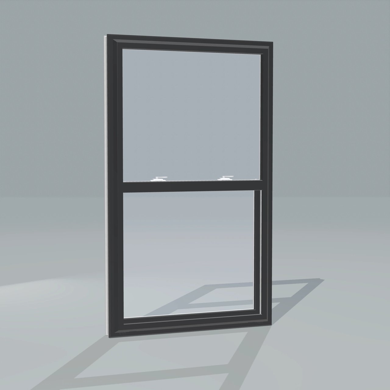 Panes configurator rendering of a closed 32 × 54 inch single-hung window with black exterior, white interior and no nailing flange