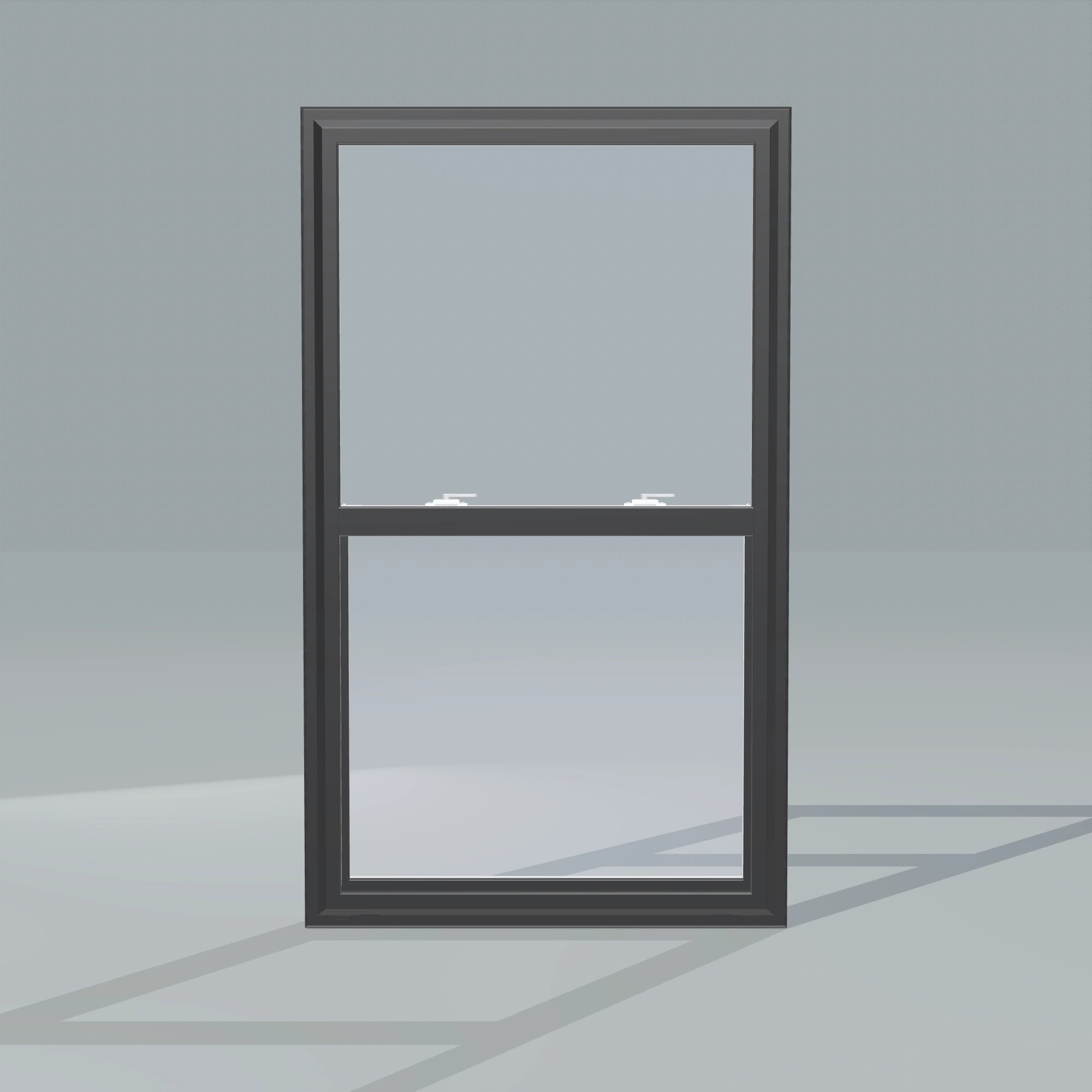 Straight exterior view of the 32 × 54 inch single hung, black exterior / white interior, without nailing flange