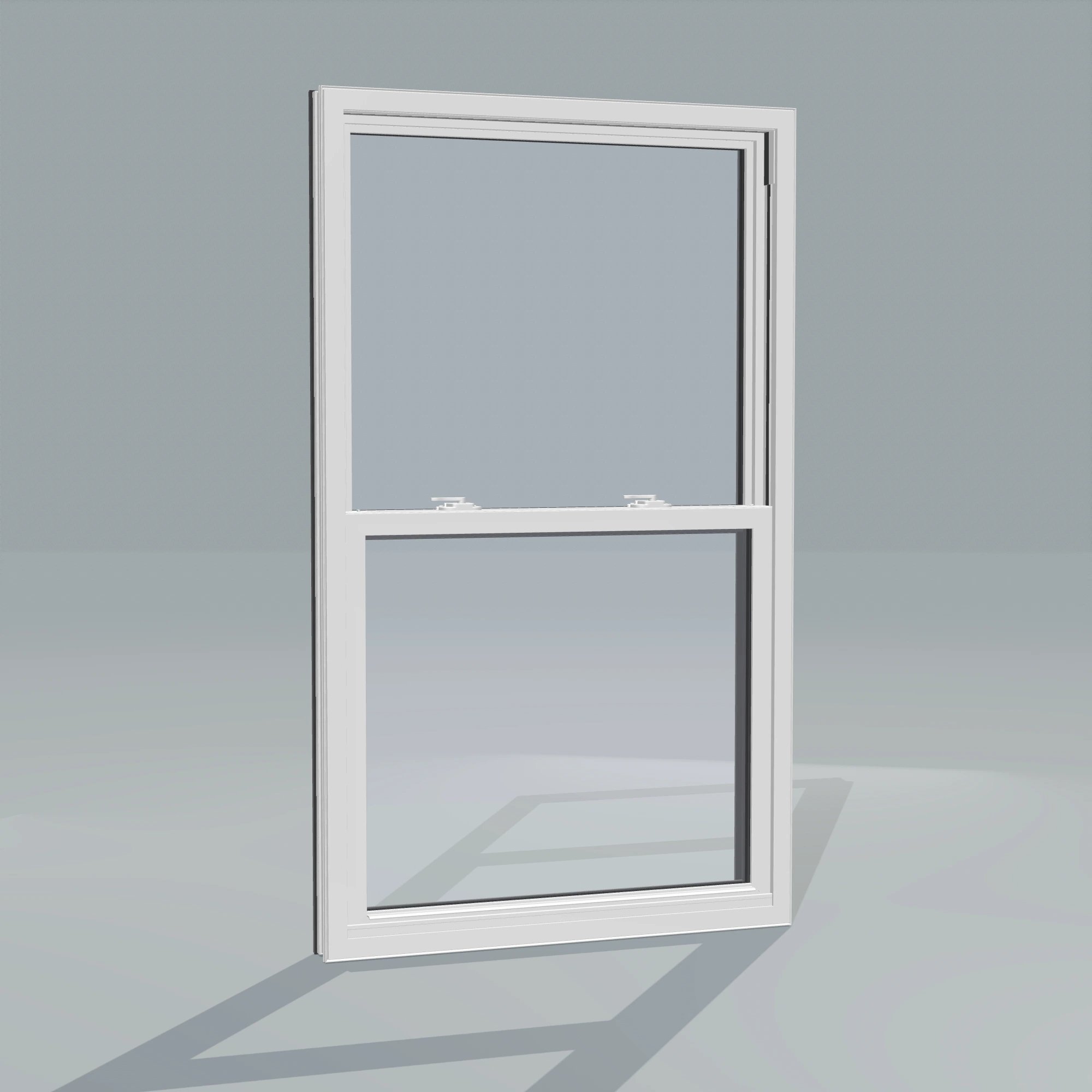 Angled interior view of the 32 × 54 inch single hung, black exterior / white interior, without nailing flange