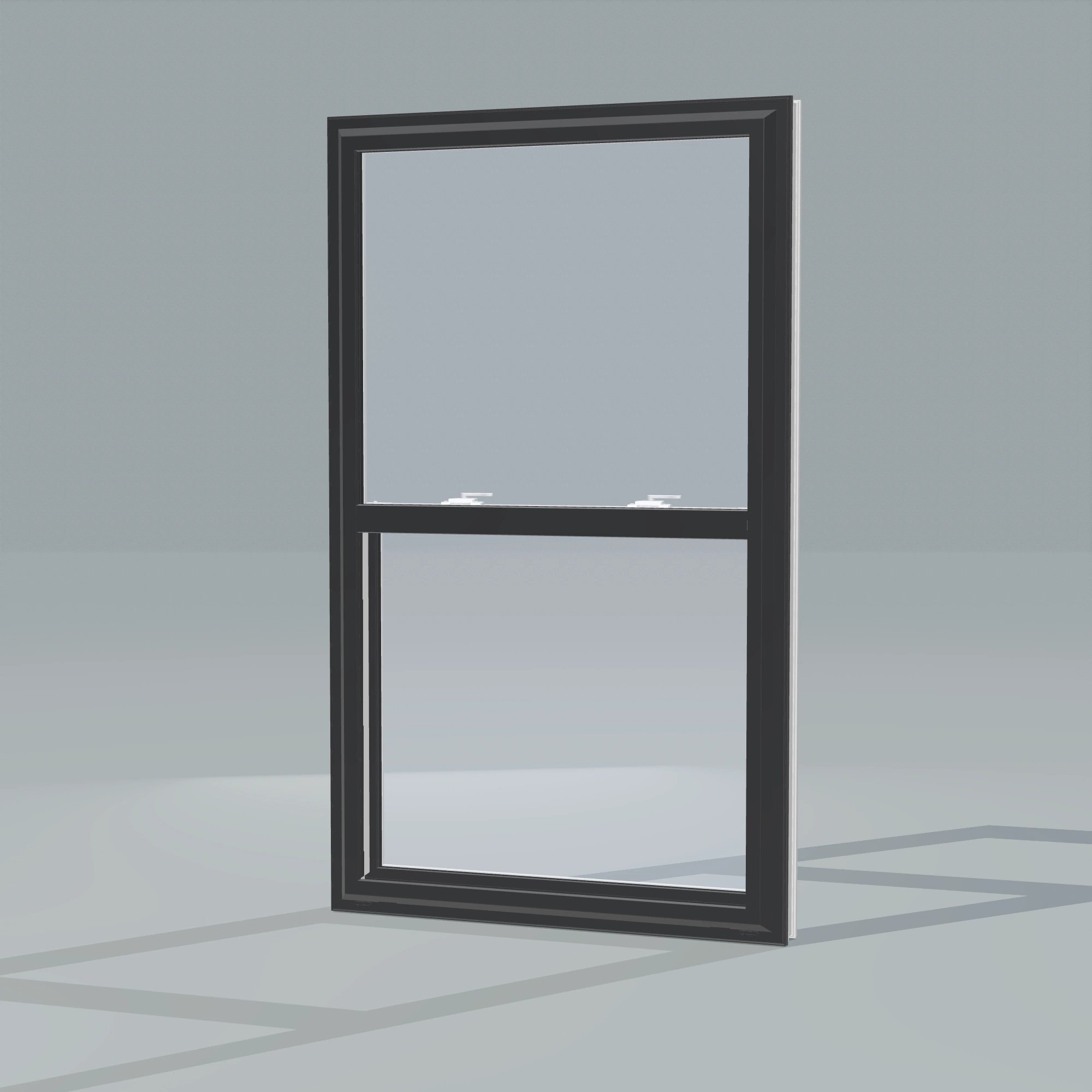 Opposite exterior angle of the 32 × 54 inch single hung, black exterior / white interior, without nailing flange