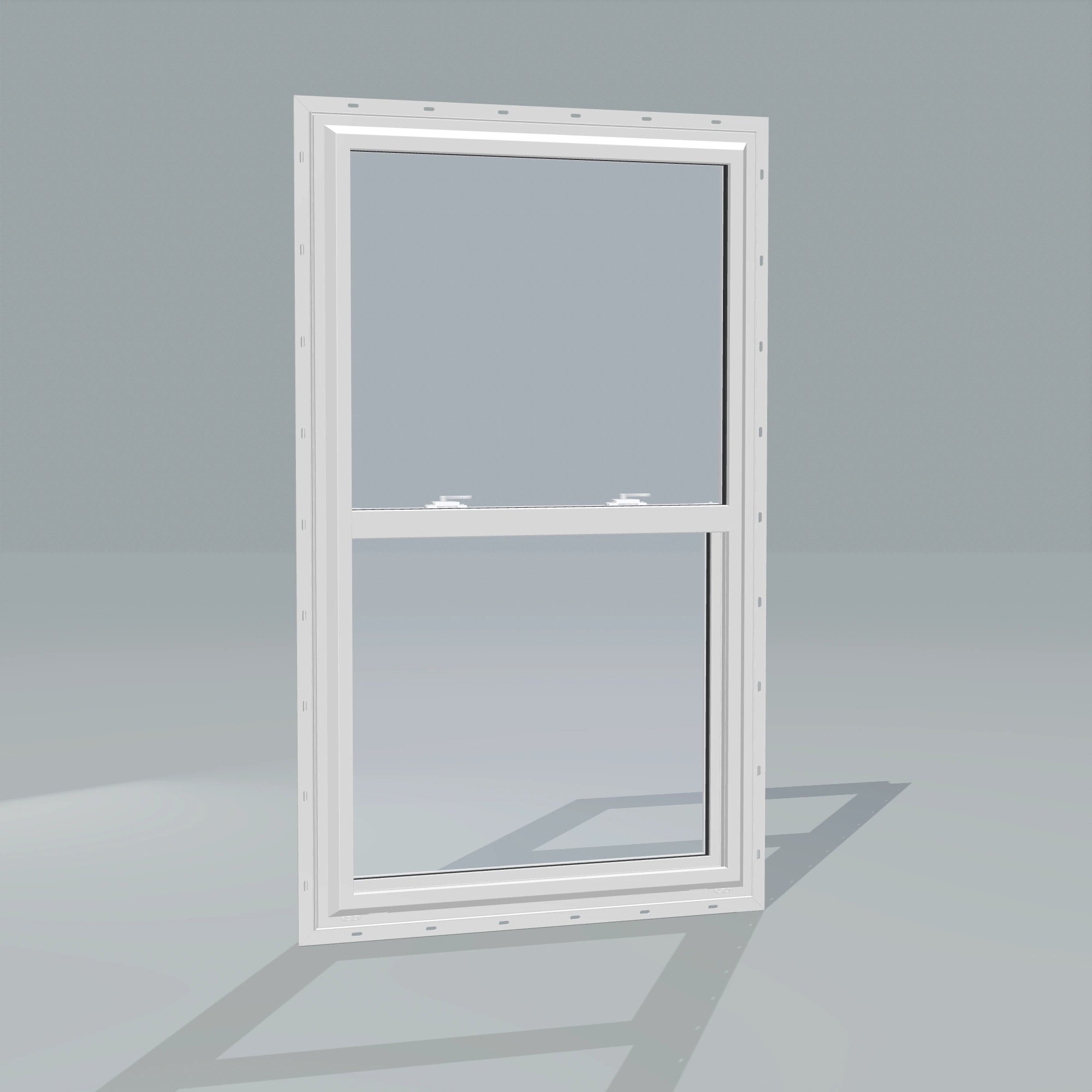 Angled exterior configurator view of the 32 × 54 inch single hung, white exterior / white interior, with nailing flange
