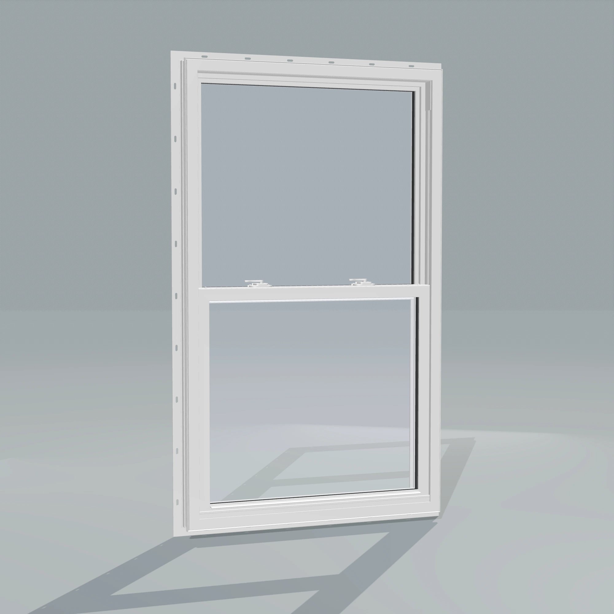 Angled interior view of the 32 × 54 inch single hung, white exterior / white interior, with nailing flange