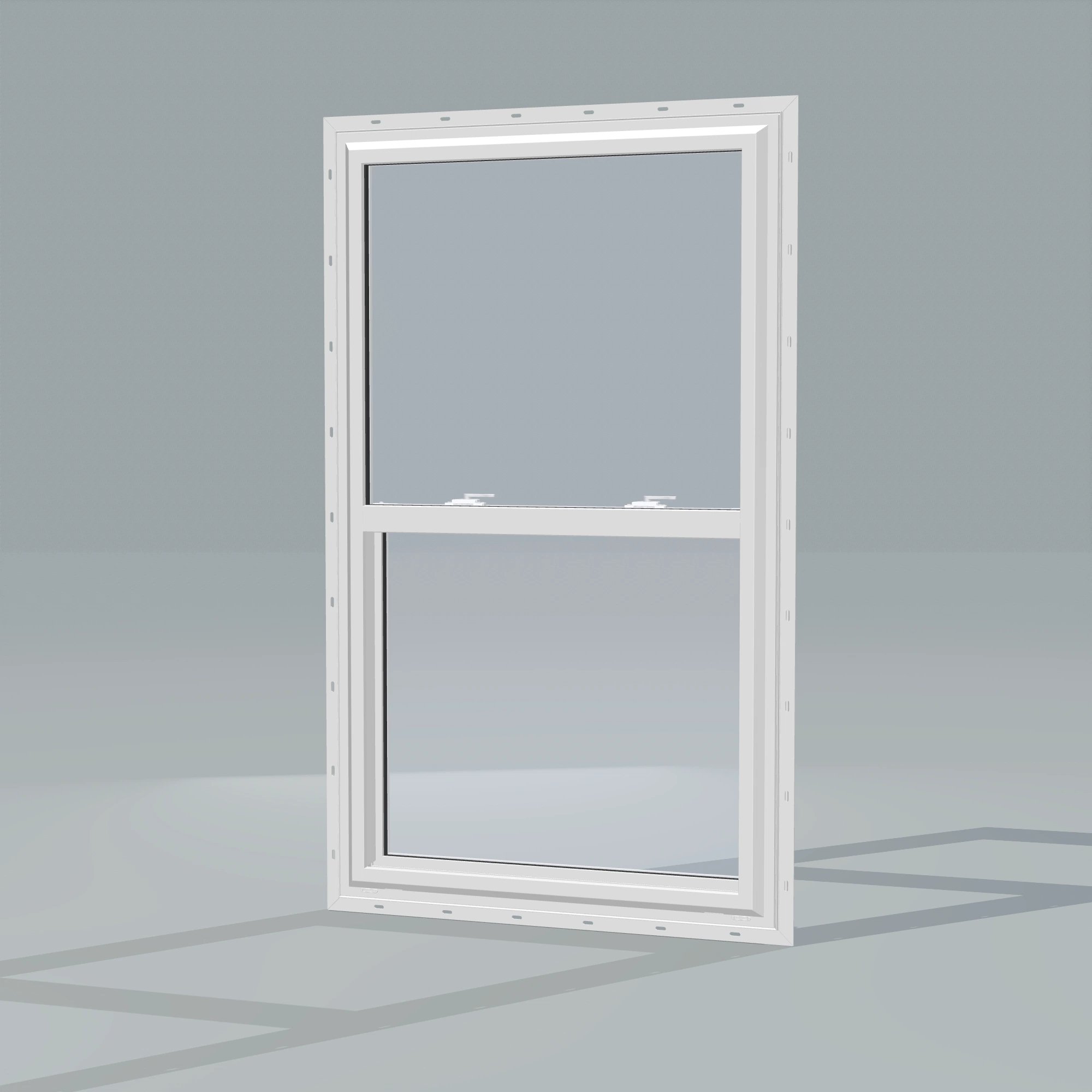 Opposite exterior angle of the 32 × 54 inch single hung, white exterior / white interior, with nailing flange