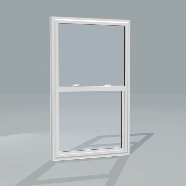 Angled exterior configurator view of the 32 × 54 inch single hung, white exterior / white interior, without nailing flange