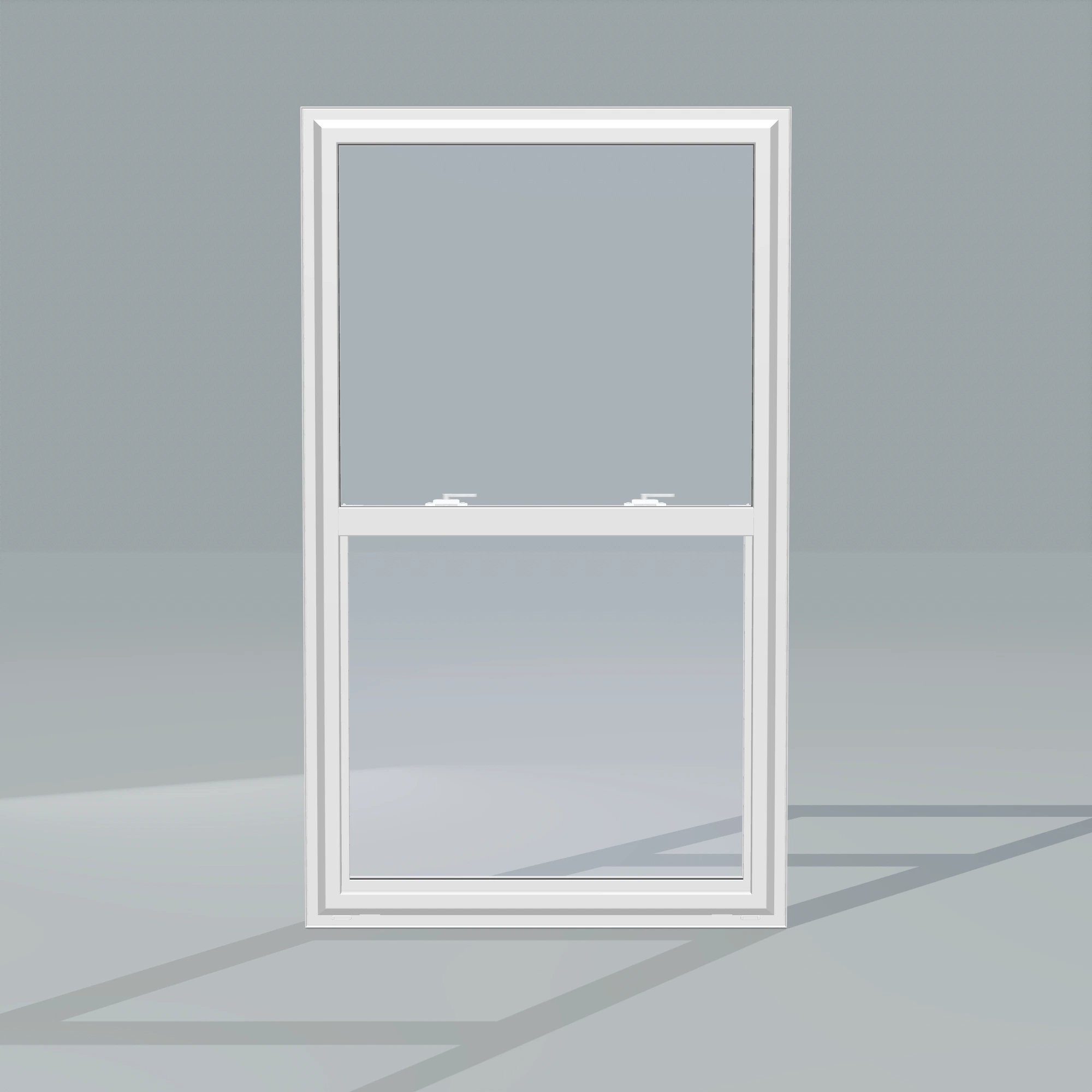 Straight exterior view of the 32 × 54 inch single hung, white exterior / white interior, without nailing flange