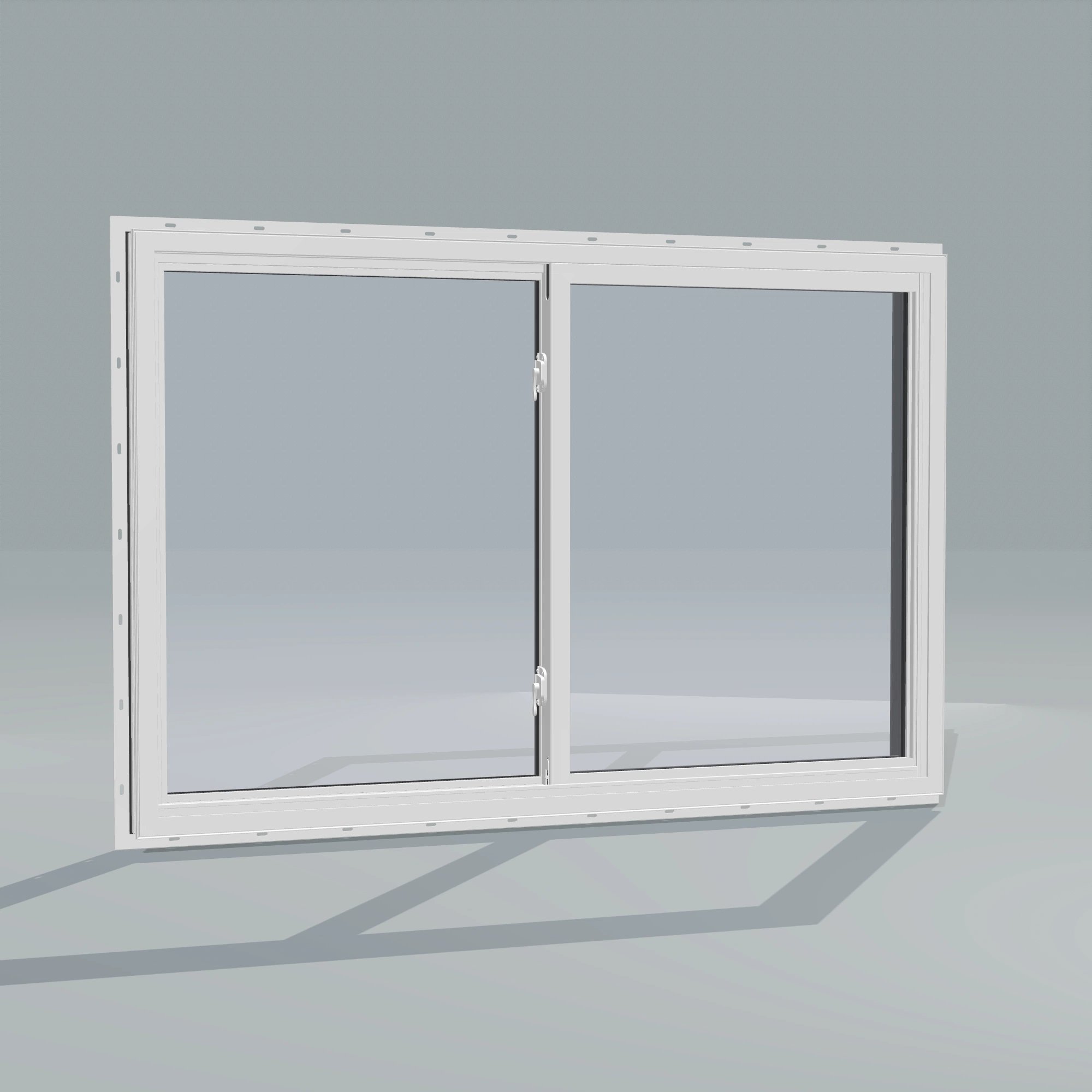 Angled interior view of the 60 × 40 inch single slider, black exterior / white interior, with nailing flange