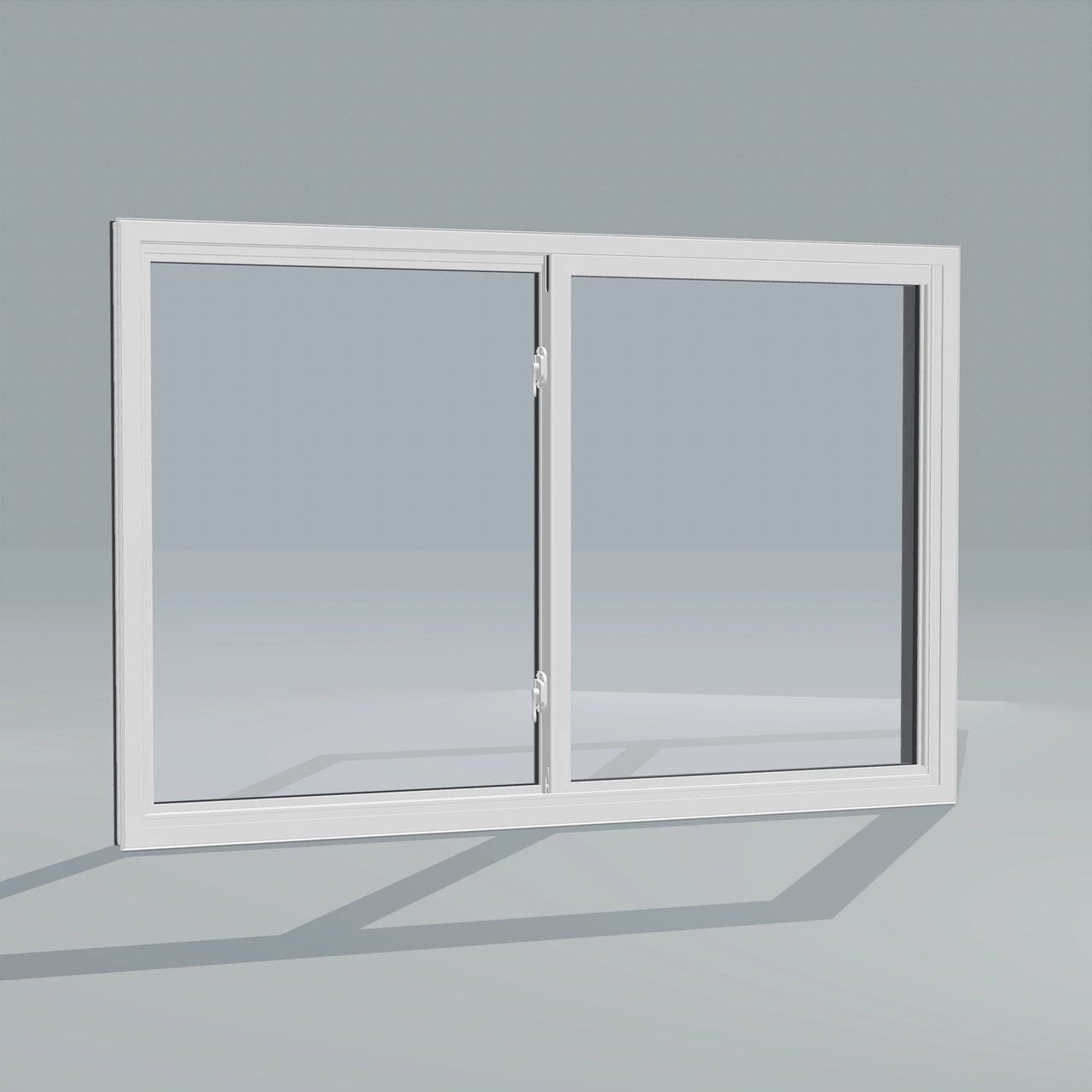 Room-side Panes configurator rendering of the same 60 × 40 inch single slider window with white interior and no nailing flange