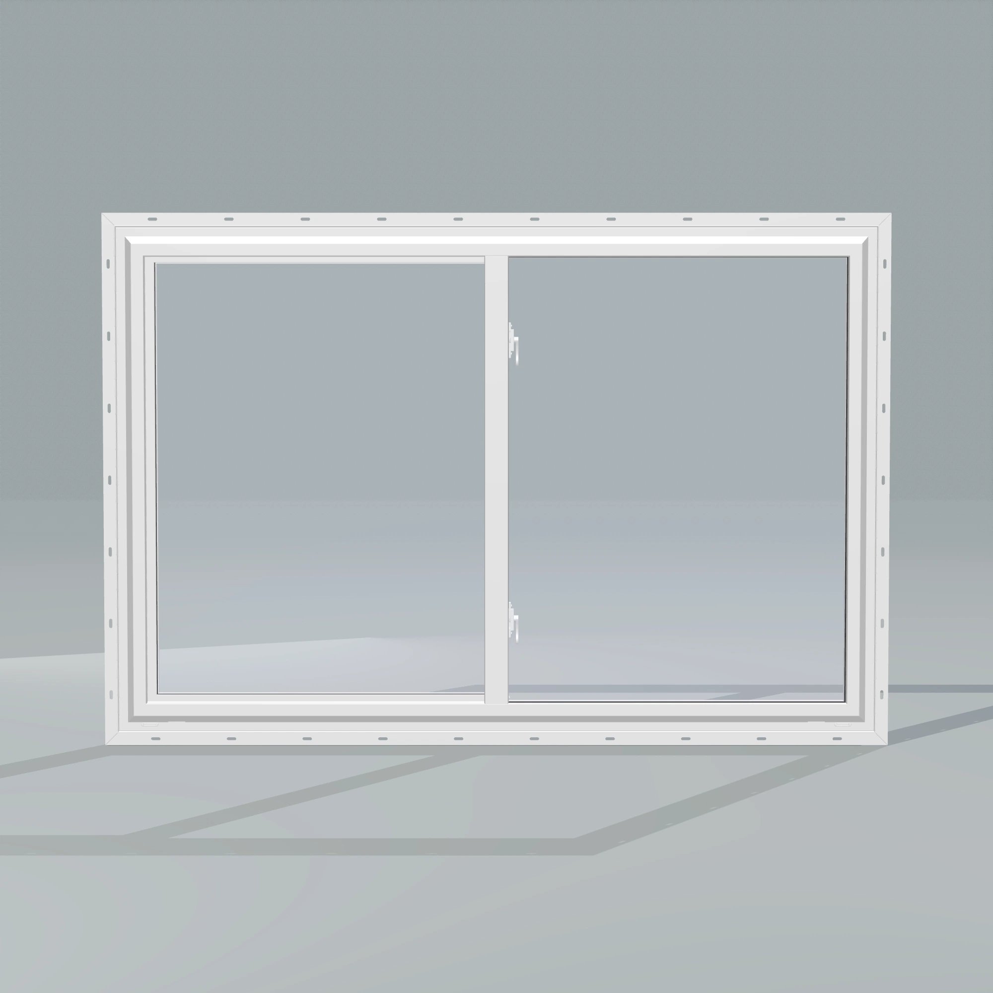 Straight exterior view of the 60 × 40 inch single slider, white exterior / white interior, with nailing flange