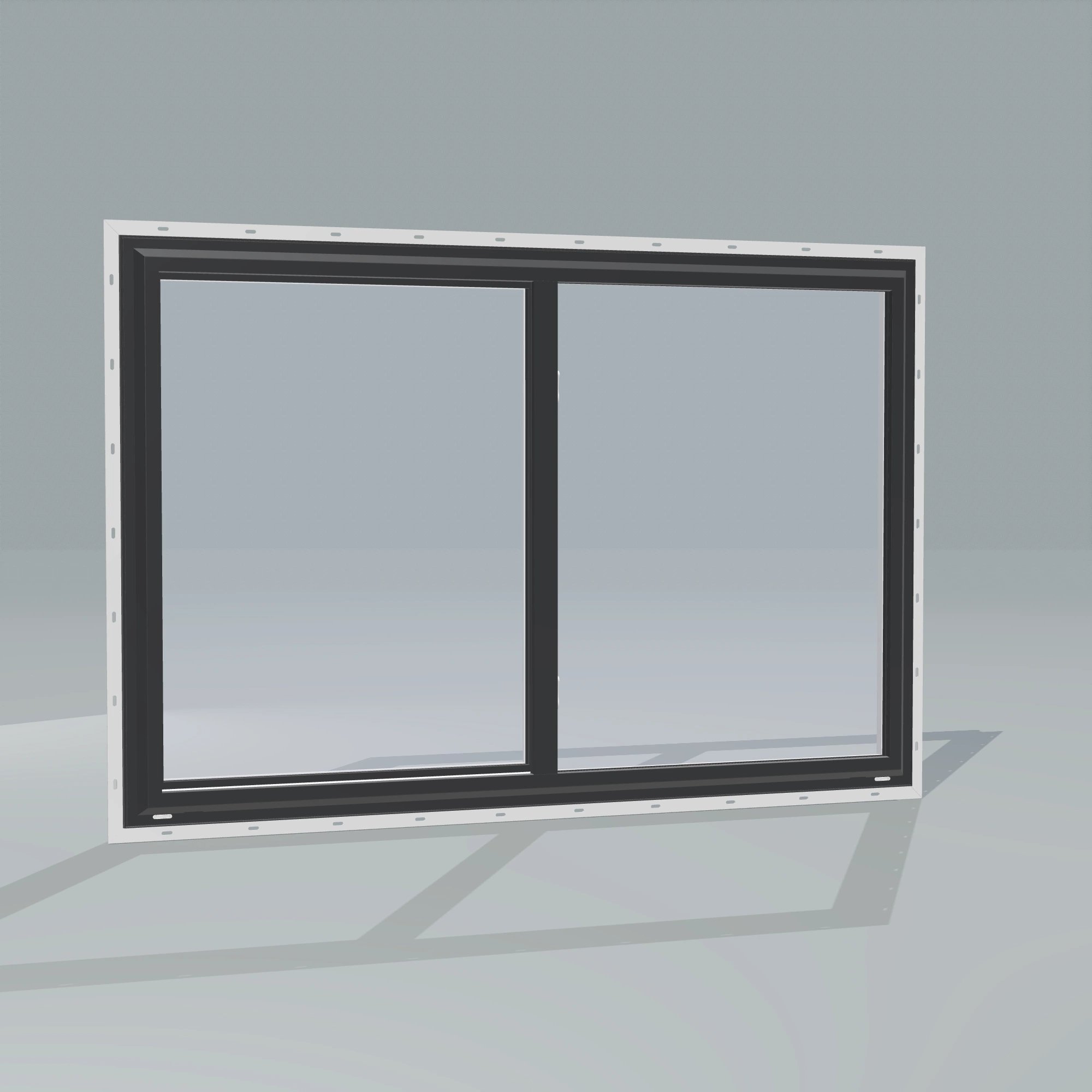 Angled exterior configurator view of the 60 × 40 inch single slider with tilt, black exterior / white interior, with nailing flange