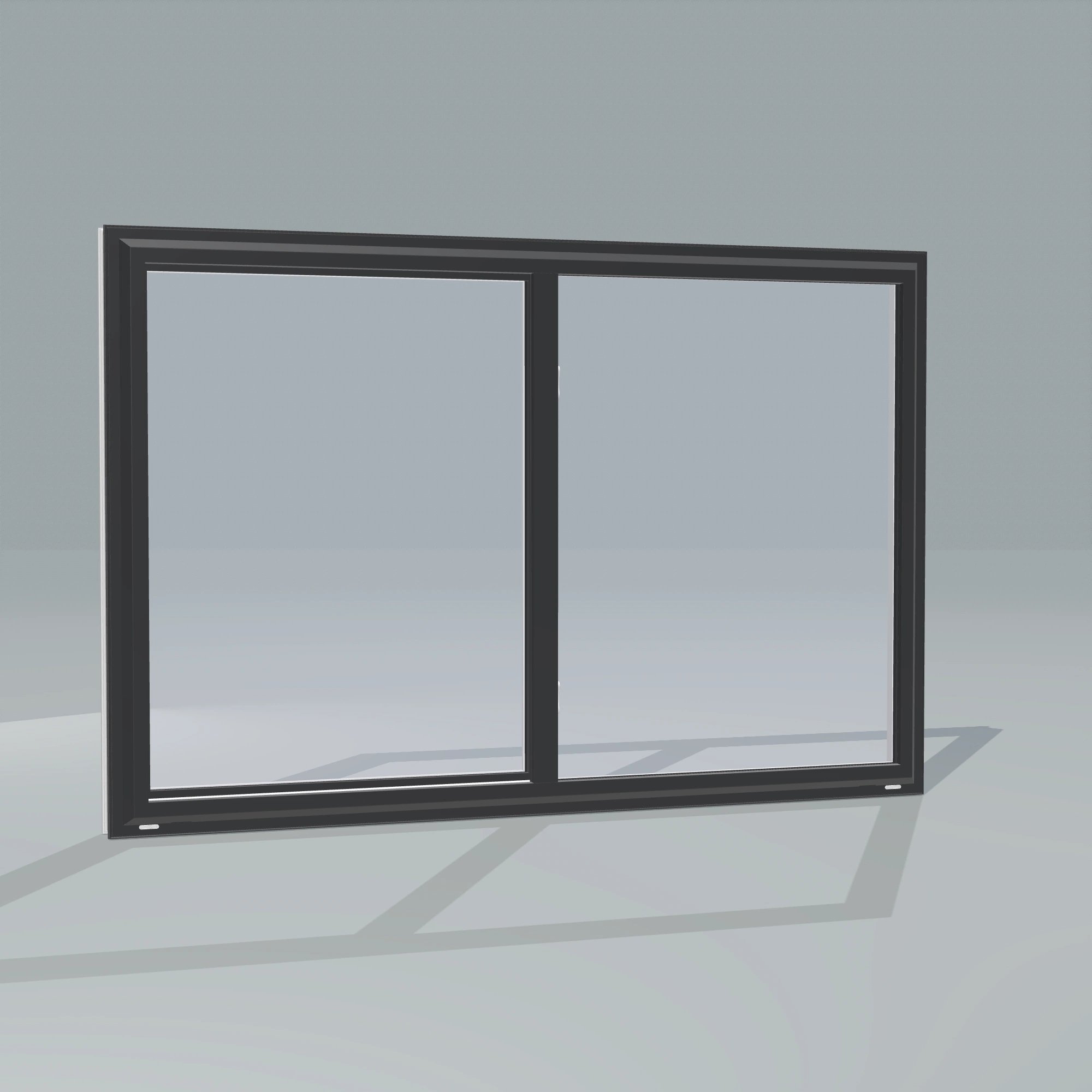 Angled exterior configurator view of the 60 × 40 inch single slider with tilt, black exterior / white interior, without nailing flange