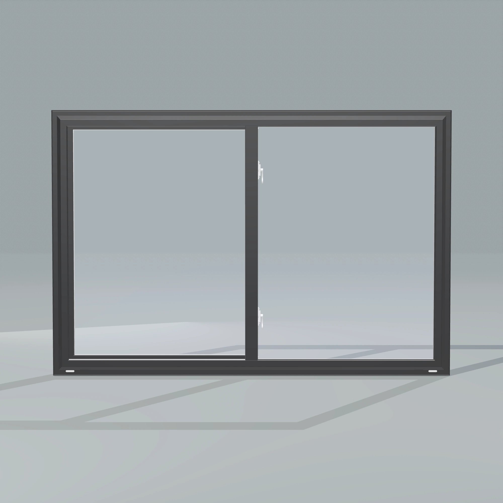 Straight exterior view of the 60 × 40 inch single slider with tilt, black exterior / white interior, without nailing flange