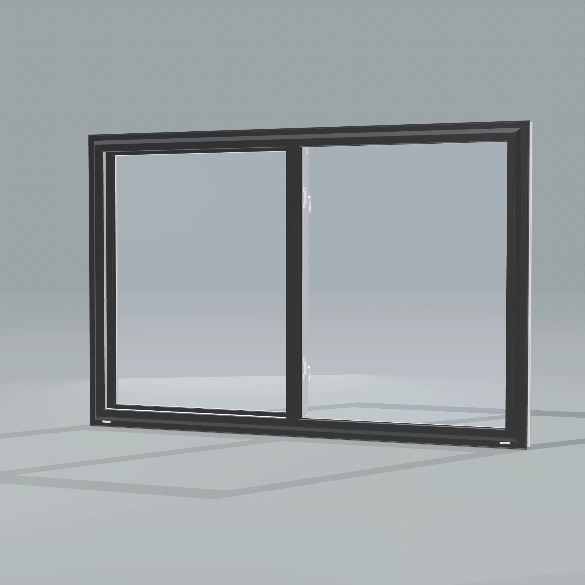 Opposite exterior angle of the 60 × 40 inch single slider with tilt, black exterior / white interior, without nailing flange