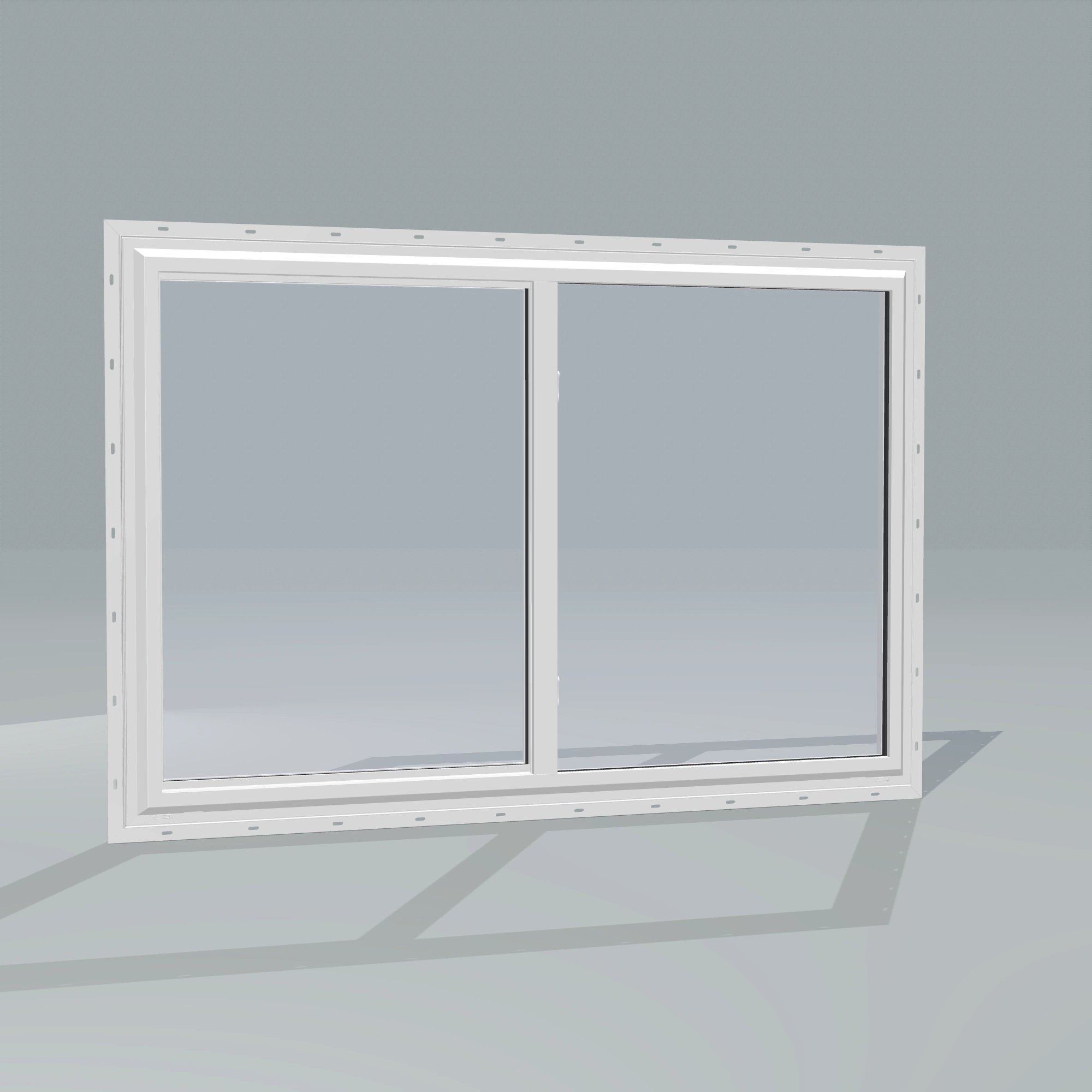Angled exterior configurator view of the 60 × 40 inch single slider with tilt, white exterior / white interior, with nailing flange