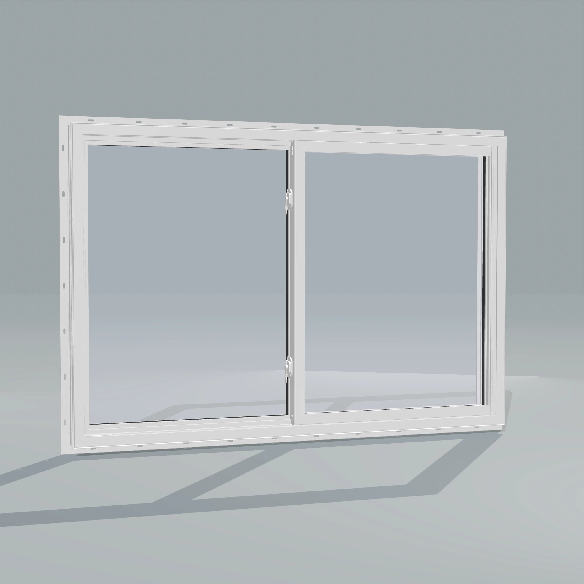 Angled interior view of the 60 × 40 inch single slider with tilt, white exterior / white interior, with nailing flange