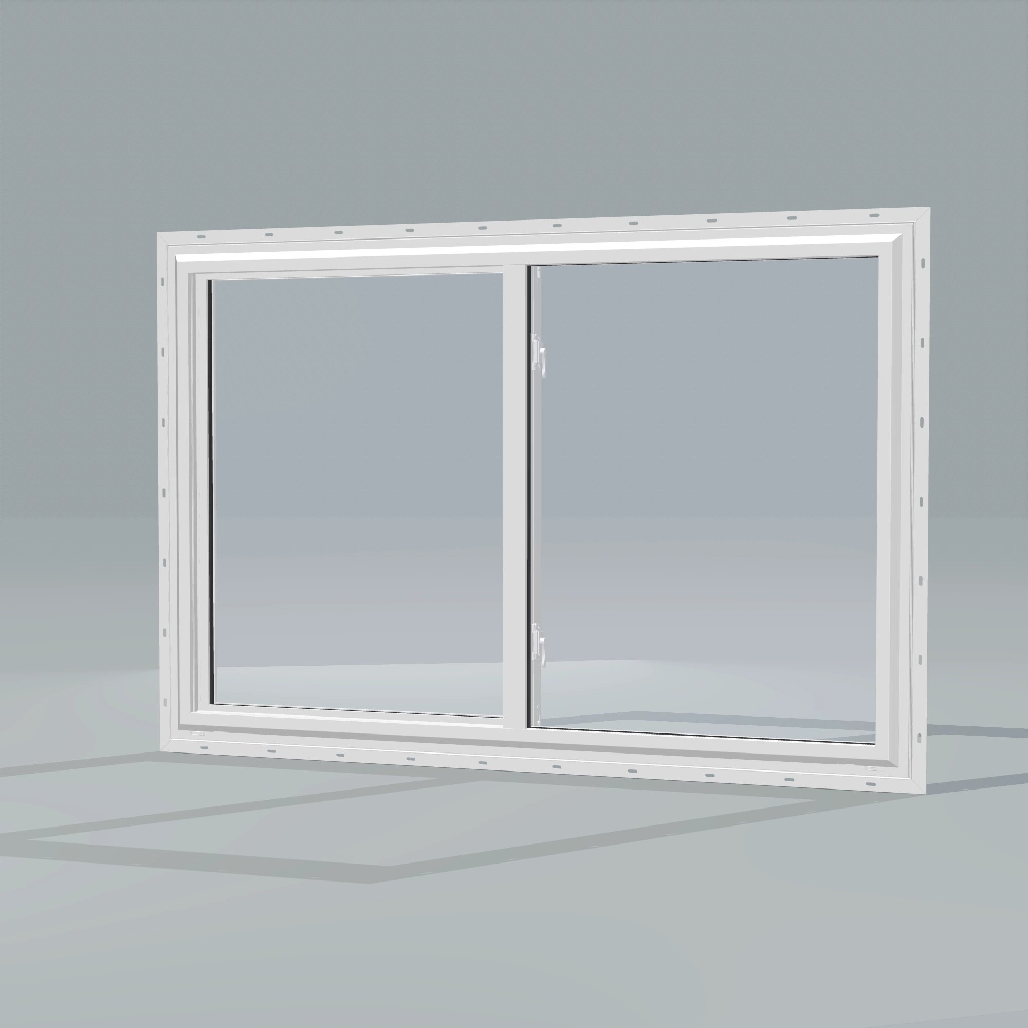 Opposite exterior angle of the 60 × 40 inch single slider with tilt, white exterior / white interior, with nailing flange
