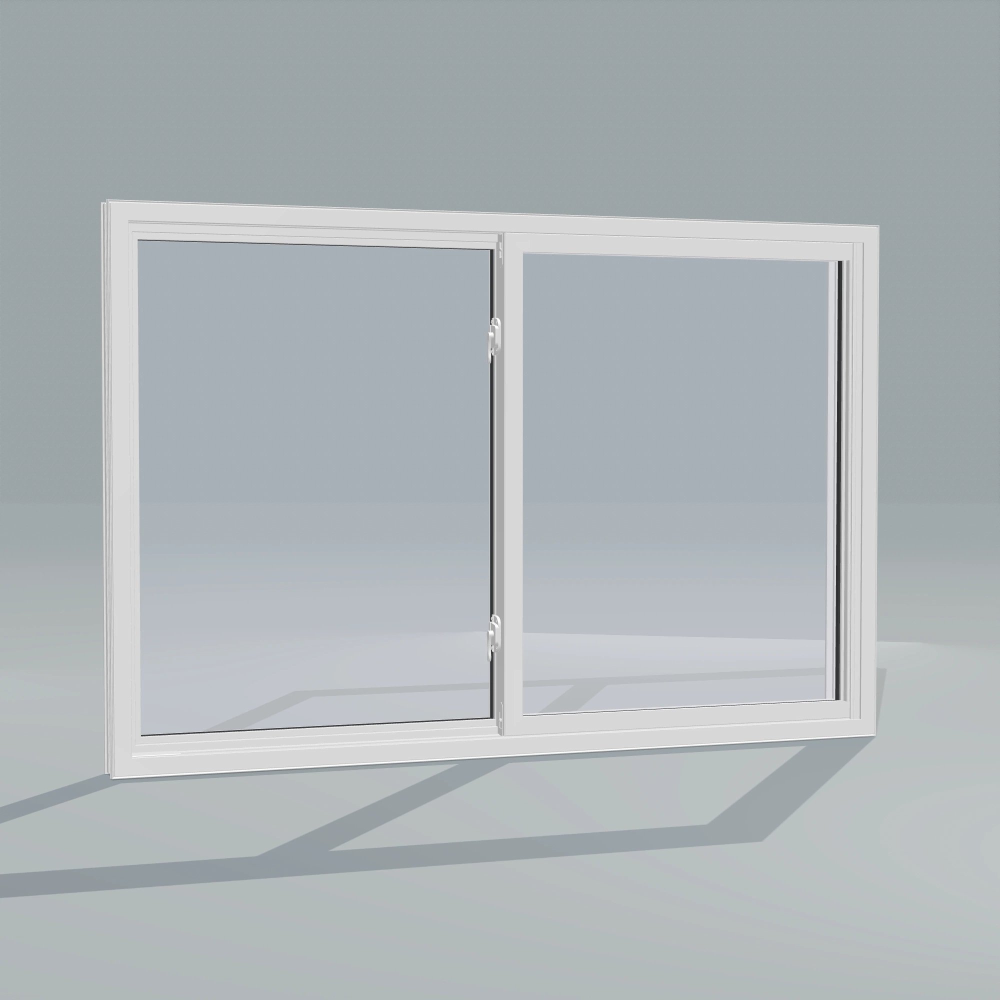 Angled interior view of the 60 × 40 inch single slider with tilt, white exterior / white interior, without nailing flange