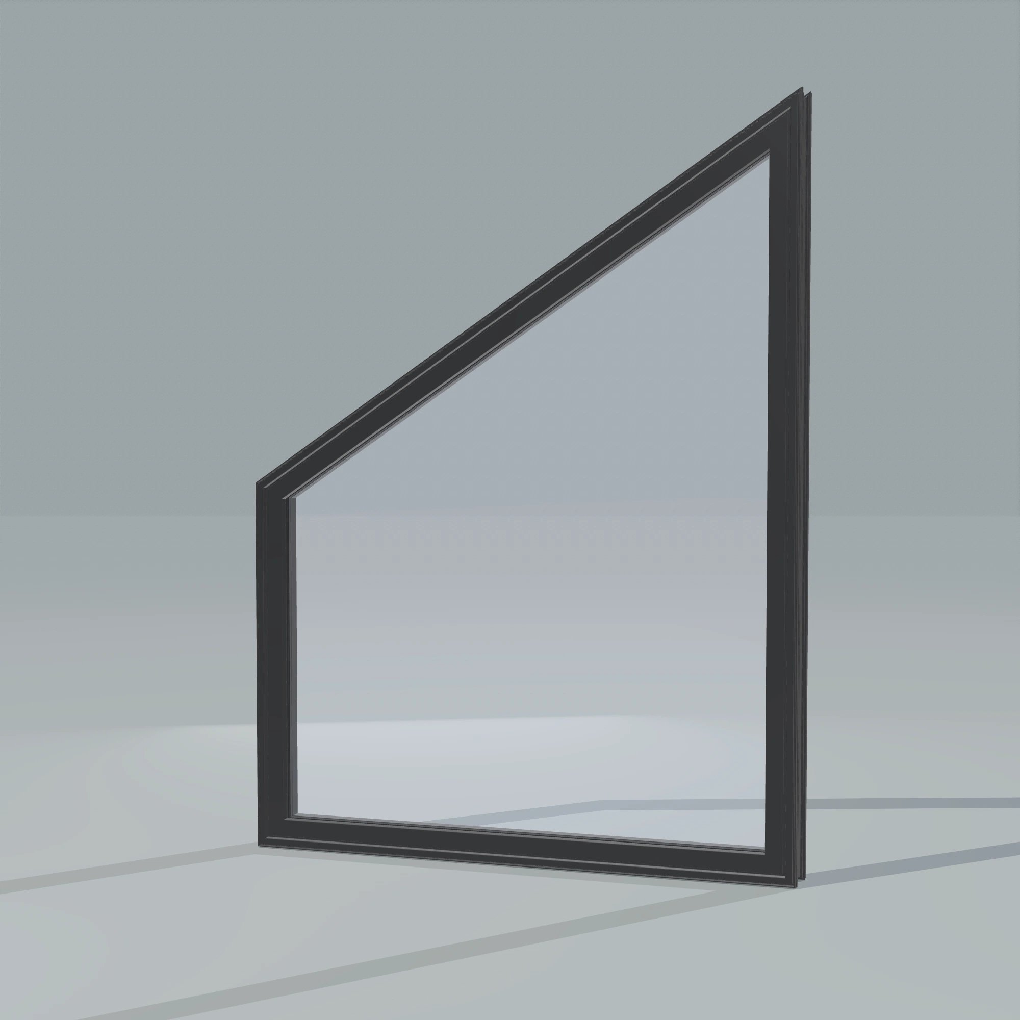 Opposite exterior angle of the 36 × 48 inch trapezoid (left), black exterior / black interior, without nailing flange