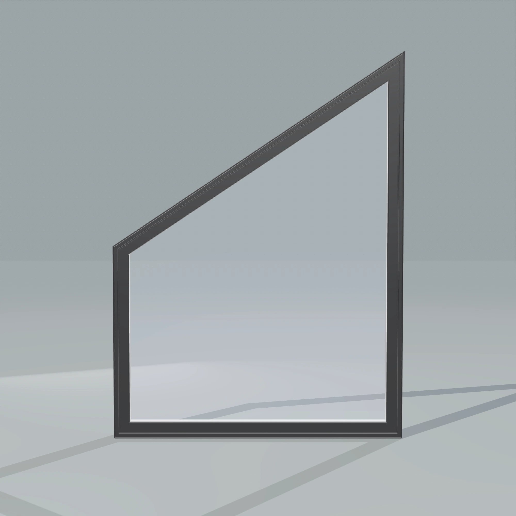 Straight exterior view of the 36 × 48 inch trapezoid (left), black exterior / white interior, without nailing flange