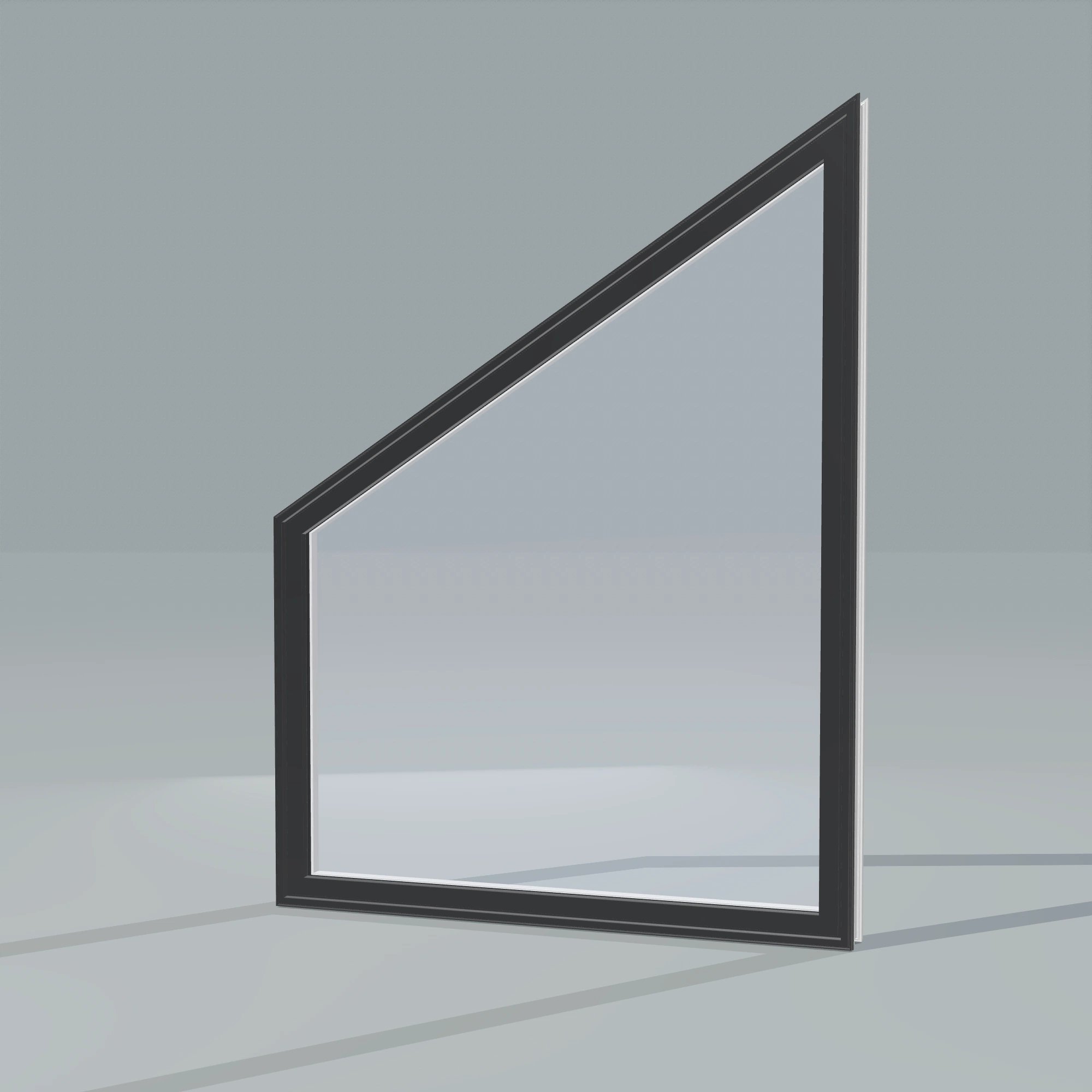Opposite exterior angle of the 36 × 48 inch trapezoid (left), black exterior / white interior, without nailing flange