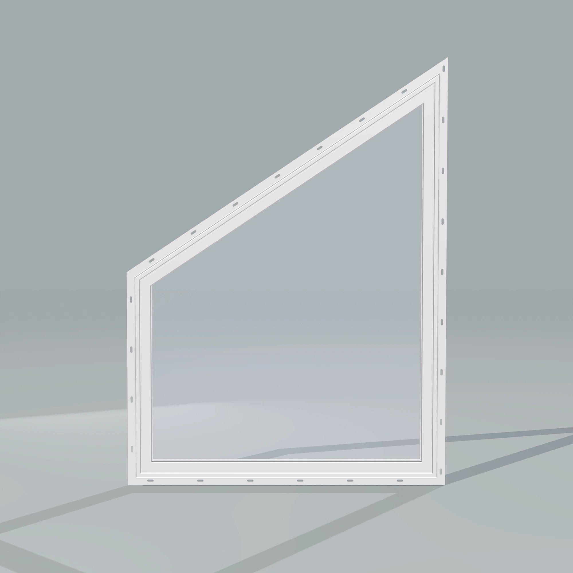 Straight exterior view of the 36 × 48 inch trapezoid (left), white exterior / white interior, with nailing flange