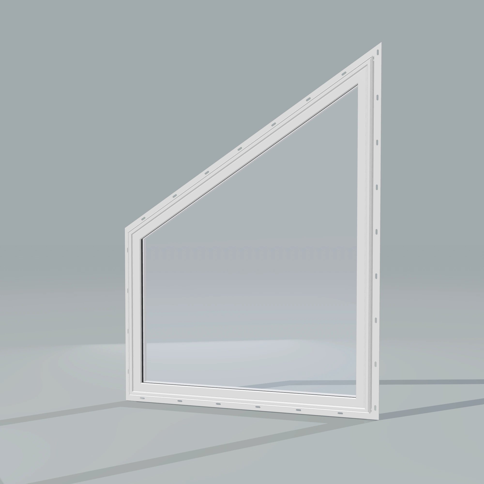 Opposite exterior angle of the 36 × 48 inch trapezoid (left), white exterior / white interior, with nailing flange