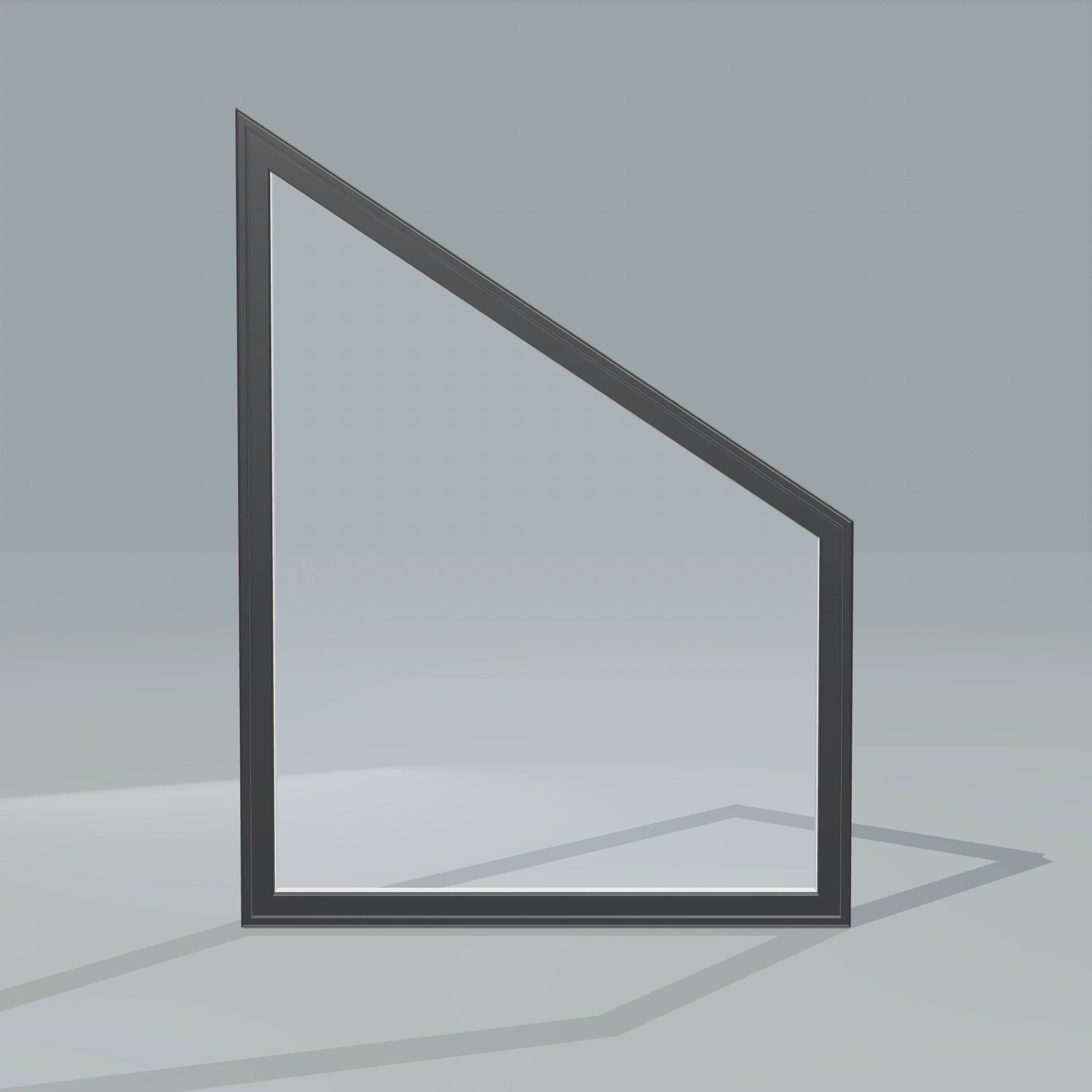 Straight exterior view of the 36 × 48 inch trapezoid (right), black exterior / white interior, without nailing flange