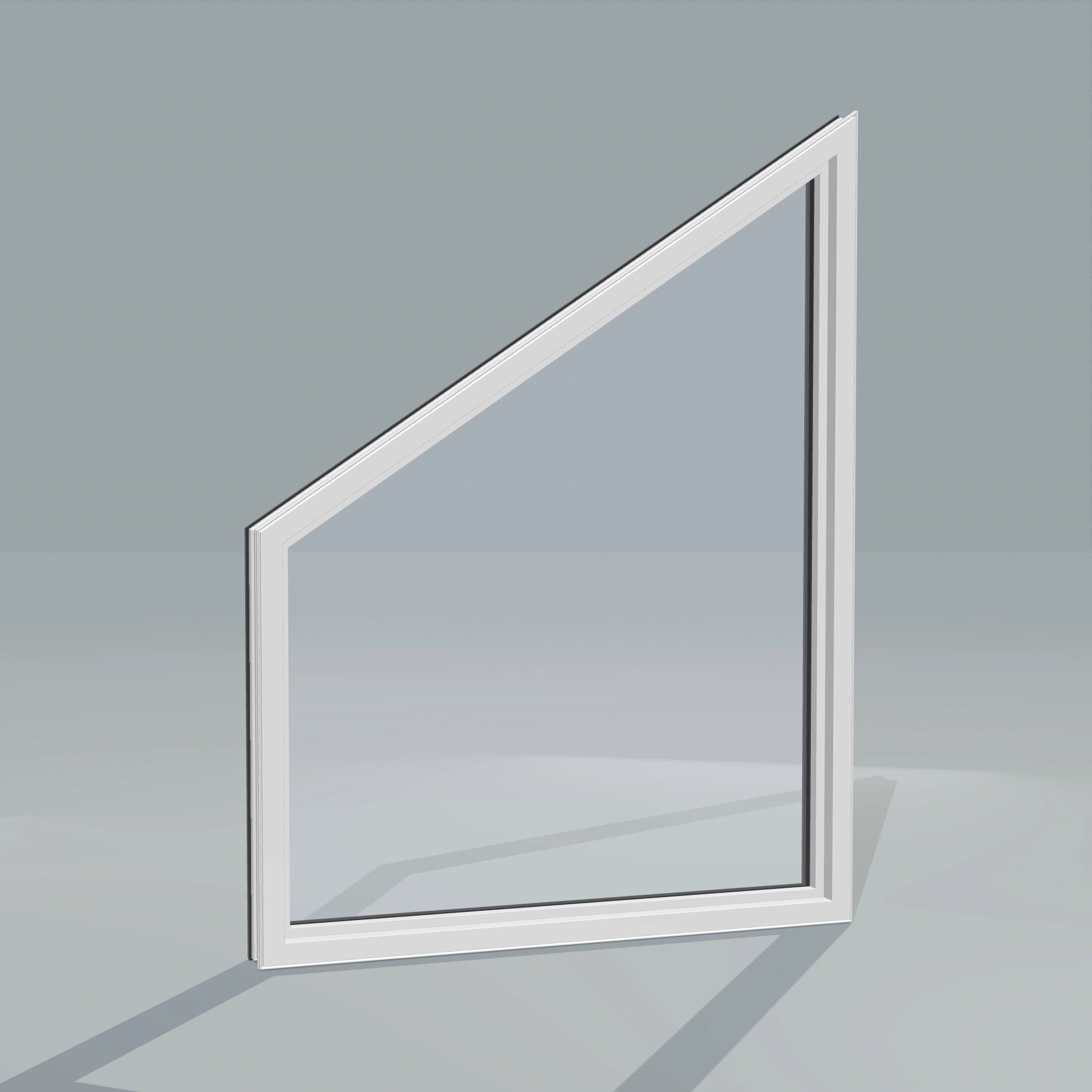 Angled interior view of the 36 × 48 inch trapezoid (right), black exterior / white interior, without nailing flange