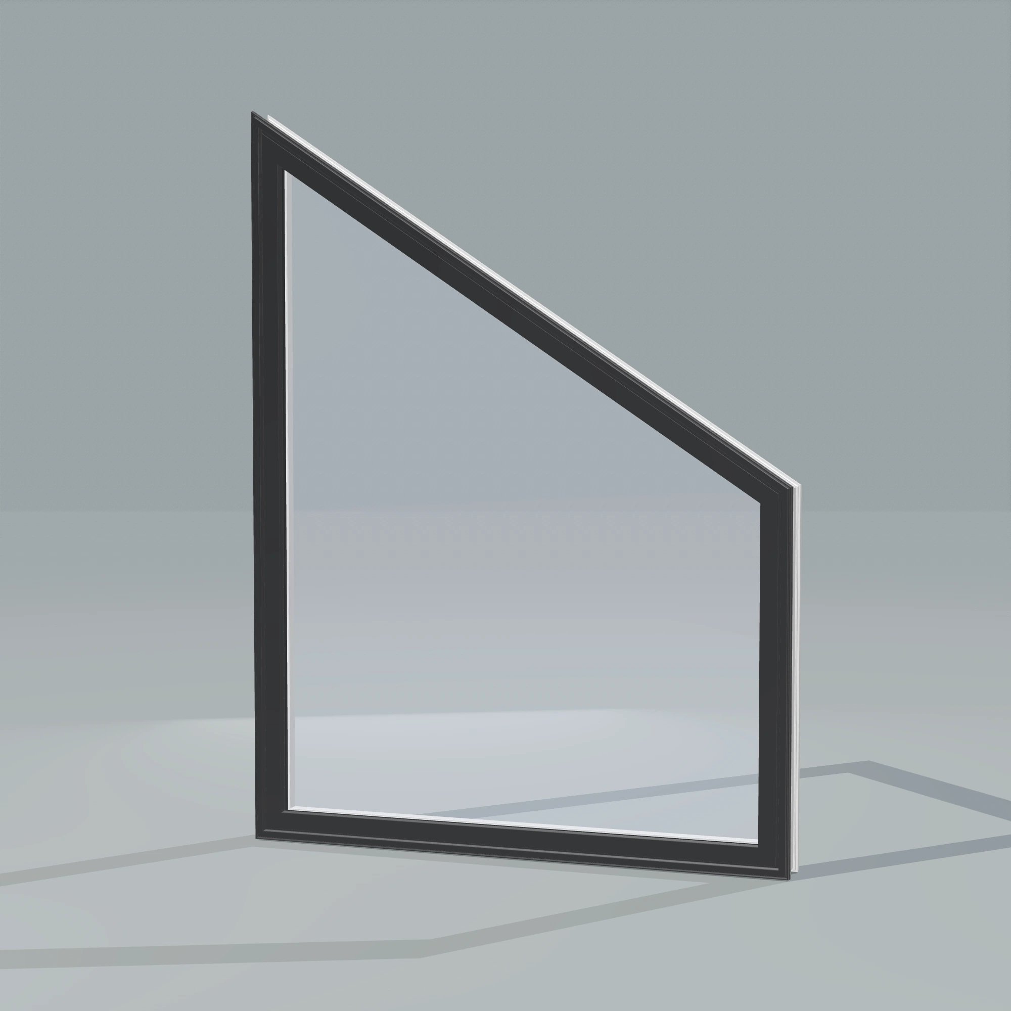 Opposite exterior angle of the 36 × 48 inch trapezoid (right), black exterior / white interior, without nailing flange