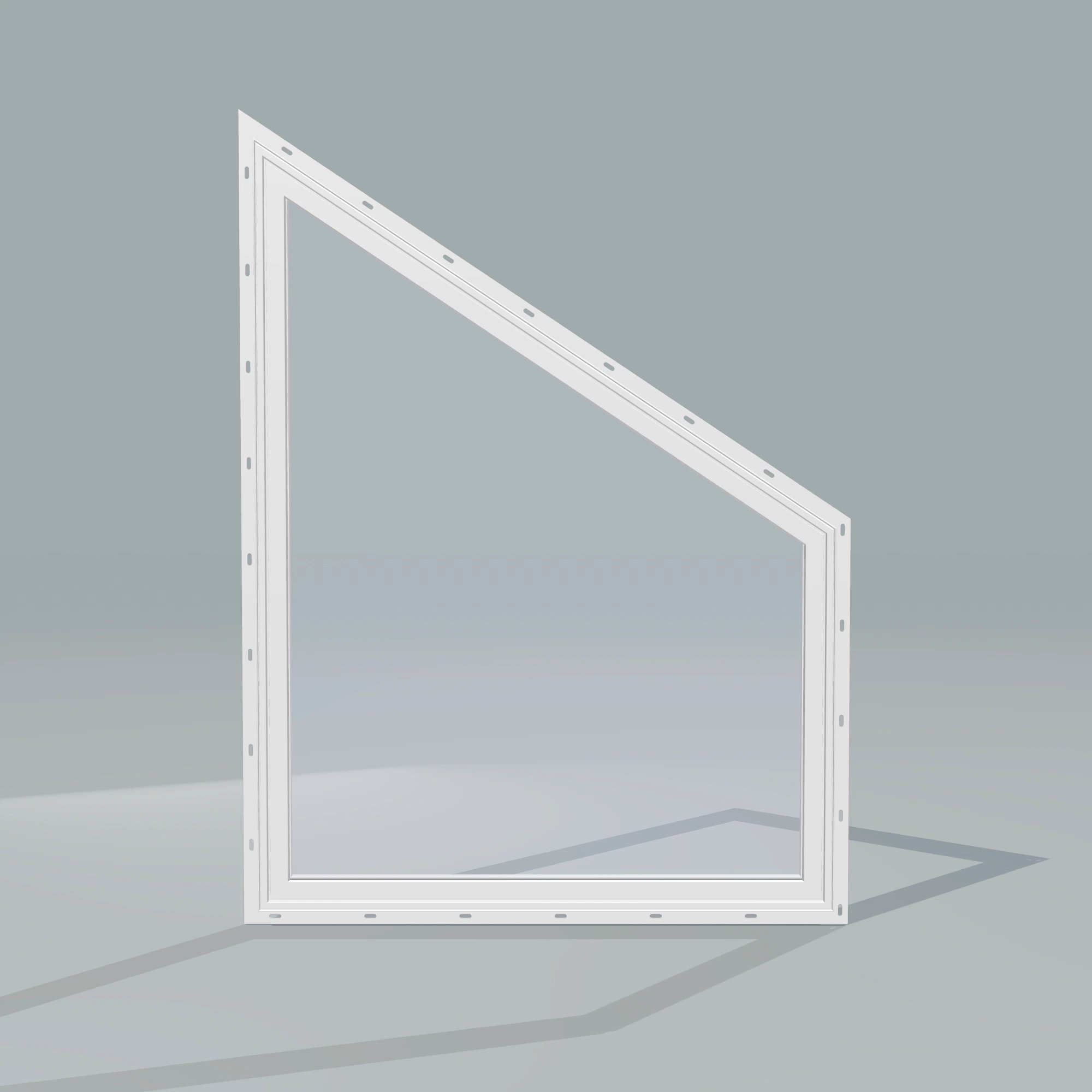 Straight exterior view of the 36 × 48 inch trapezoid (right), white exterior / white interior, with nailing flange