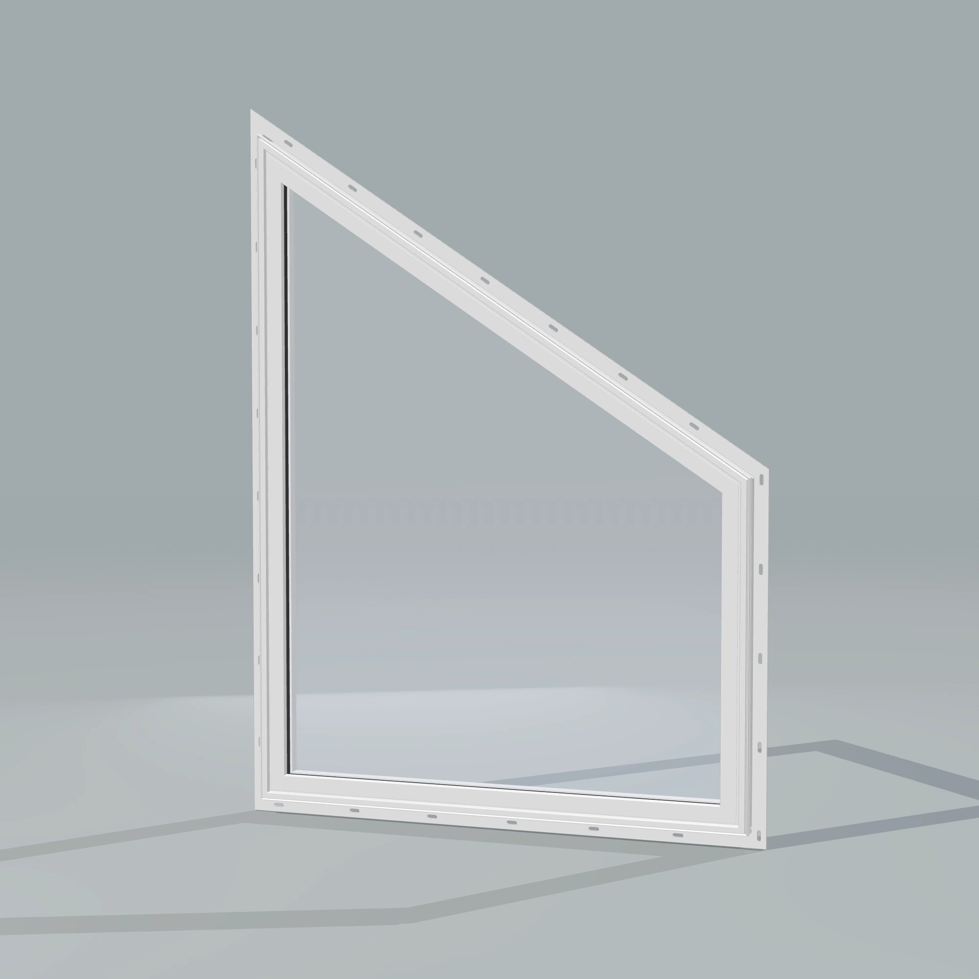 Opposite exterior angle of the 36 × 48 inch trapezoid (right), white exterior / white interior, with nailing flange