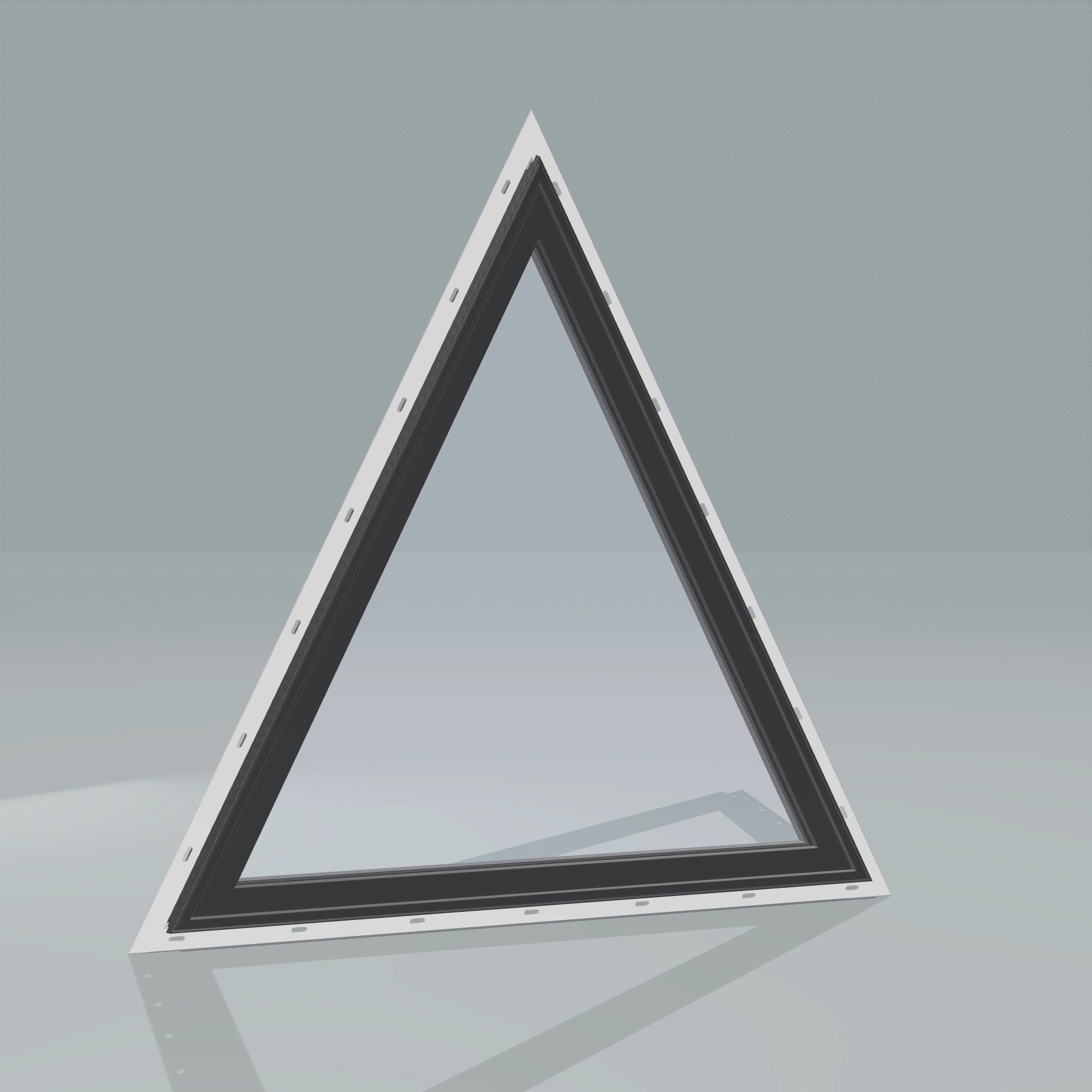 Angled exterior configurator view of the 36 × 36 inch triangle, black exterior / black interior, with nailing flange
