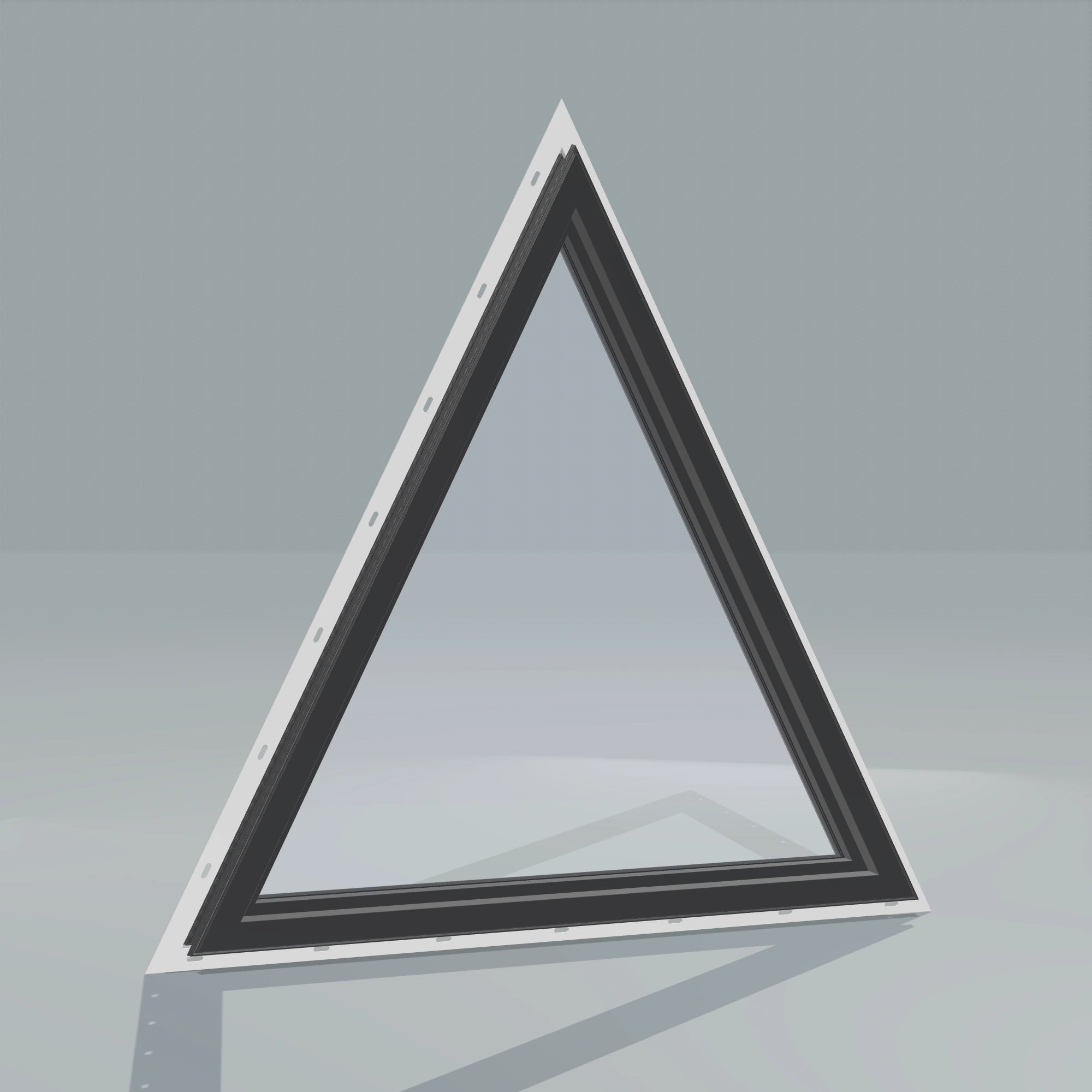 Angled interior view of the 36 × 36 inch triangle, black exterior / black interior, with nailing flange