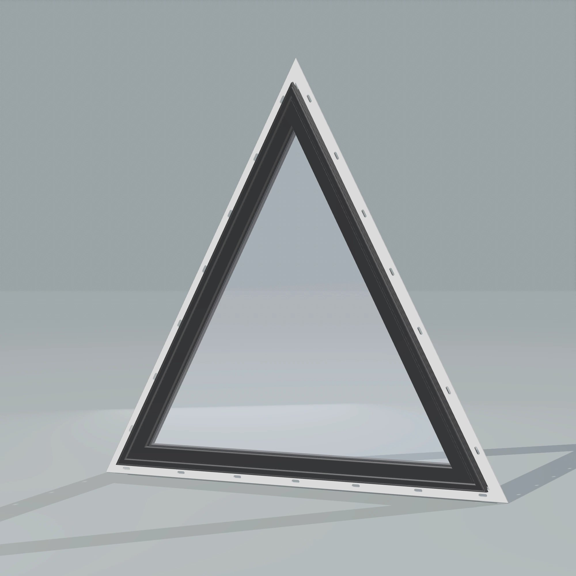 Opposite exterior angle of the 36 × 36 inch triangle, black exterior / black interior, with nailing flange