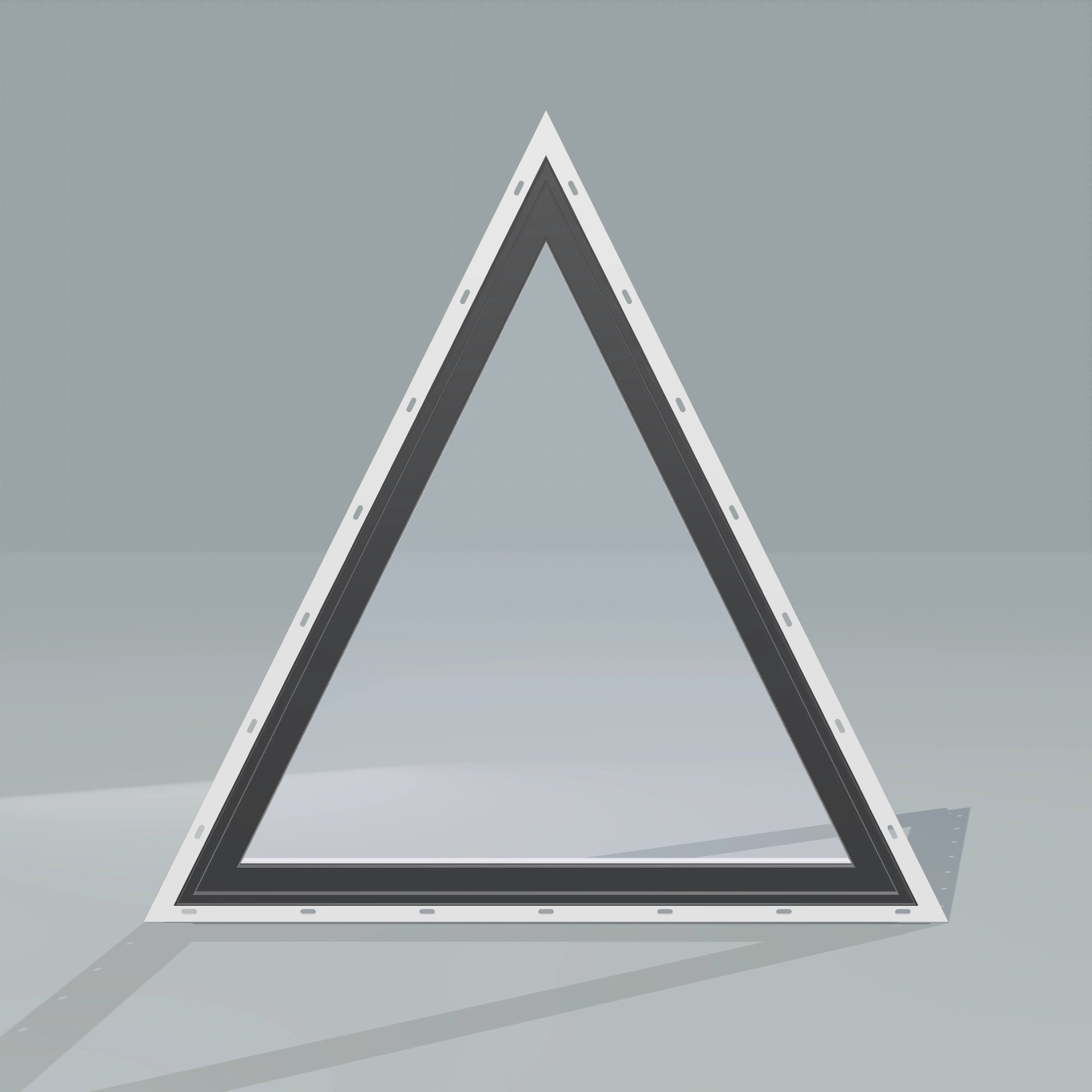 Straight exterior view of the 36 × 36 inch triangle, black exterior / white interior, with nailing flange