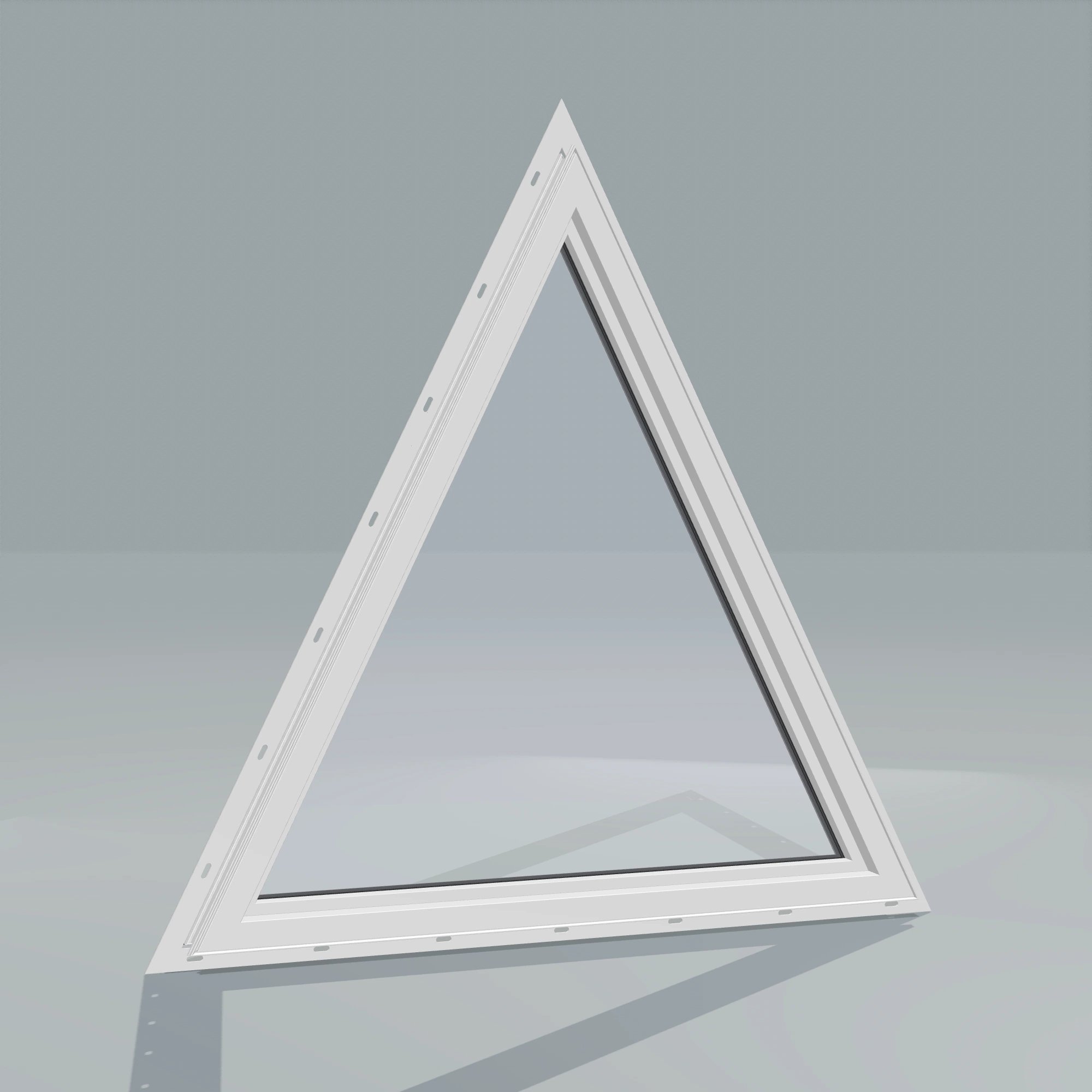Angled interior view of the 36 × 36 inch triangle, black exterior / white interior, with nailing flange
