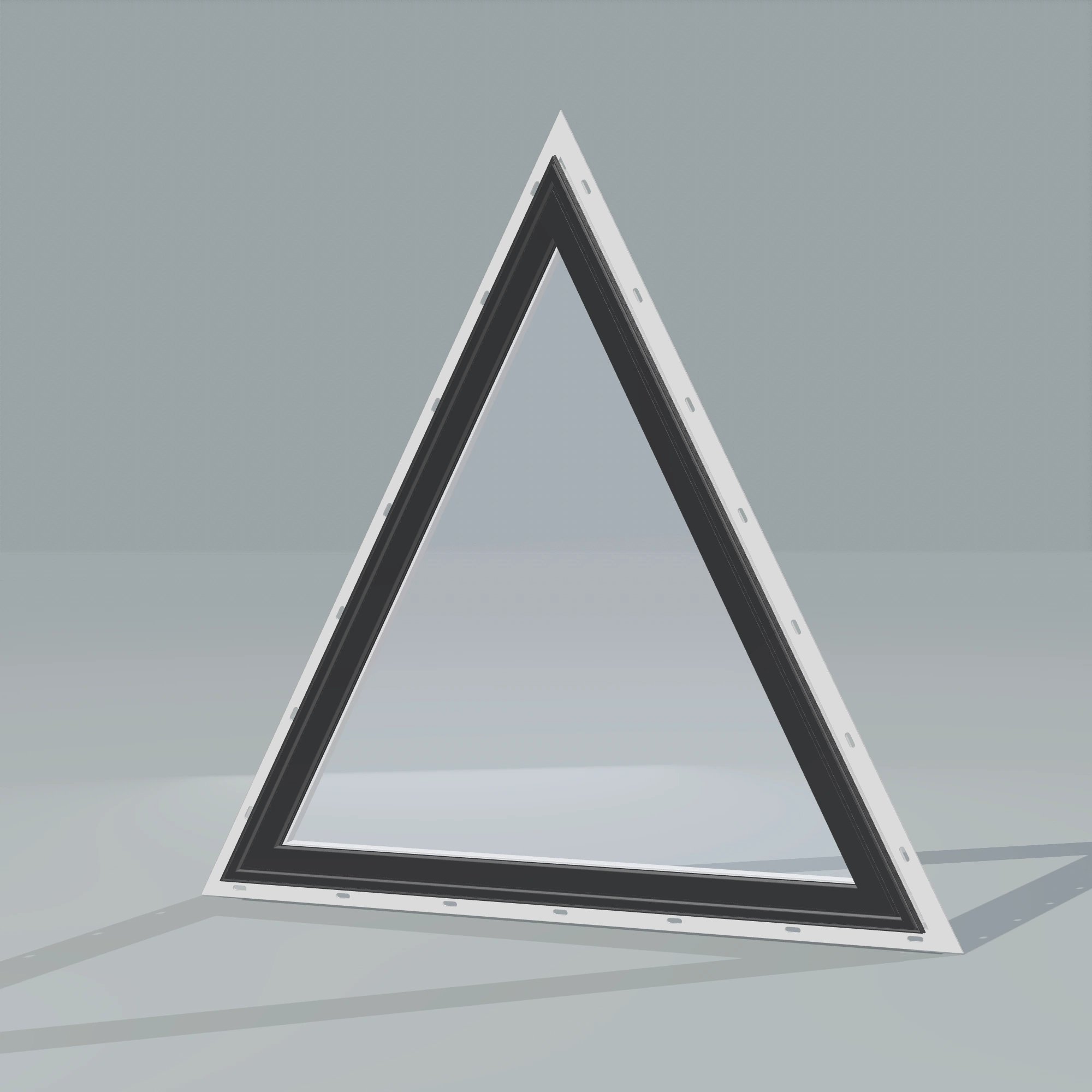 Opposite exterior angle of the 36 × 36 inch triangle, black exterior / white interior, with nailing flange