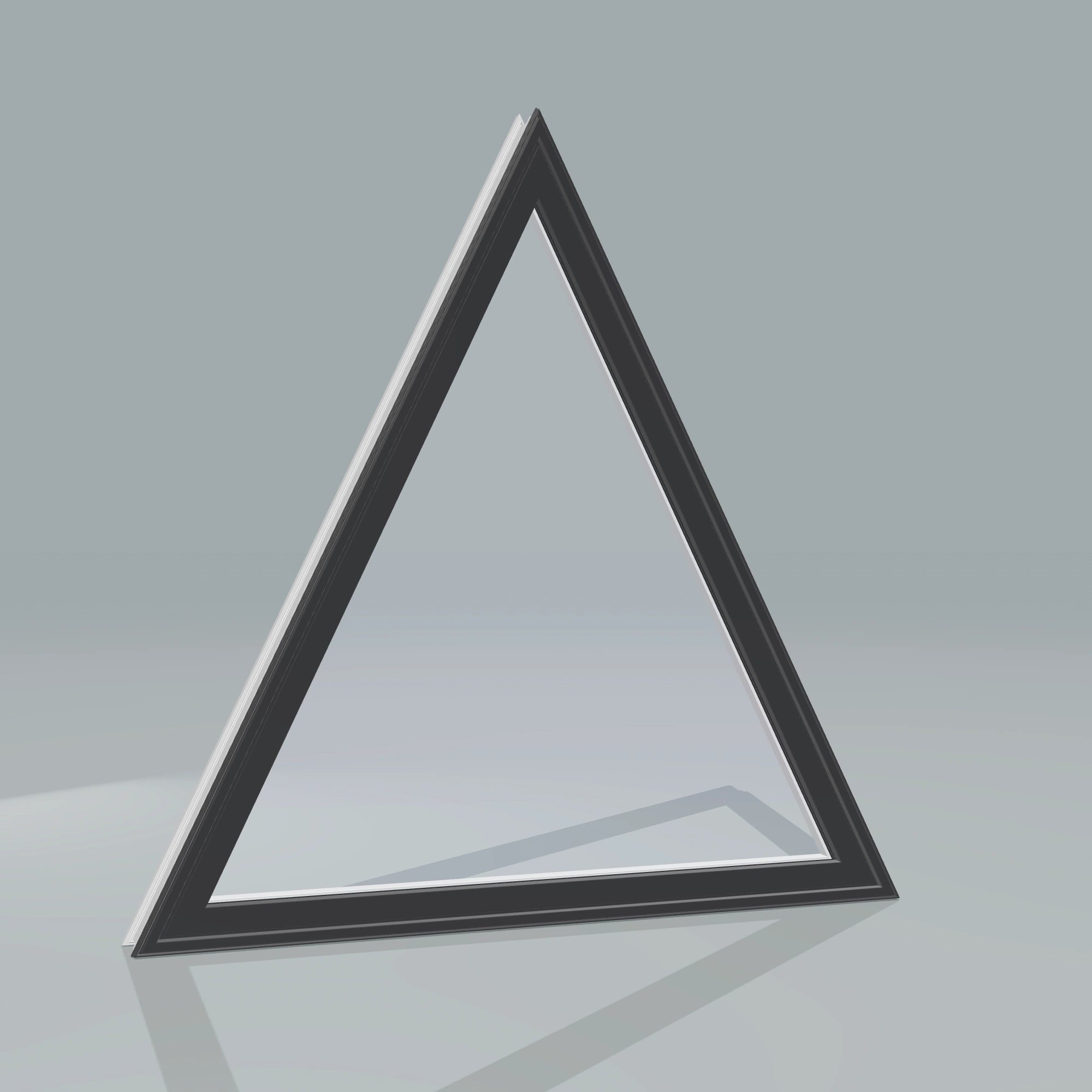 Angled exterior configurator view of the 36 × 36 inch triangle, black exterior / white interior, without nailing flange