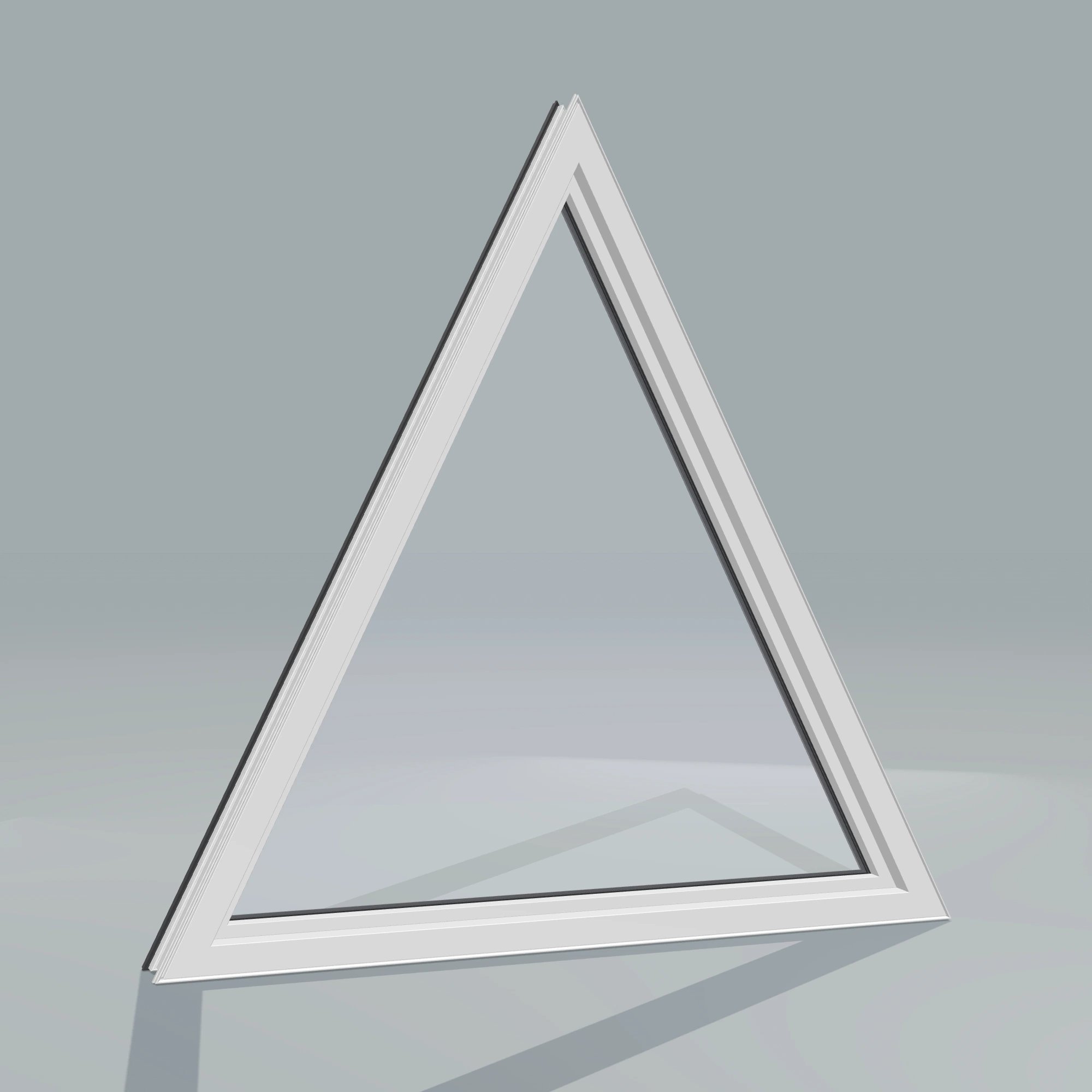 Angled interior view of the 36 × 36 inch triangle, black exterior / white interior, without nailing flange