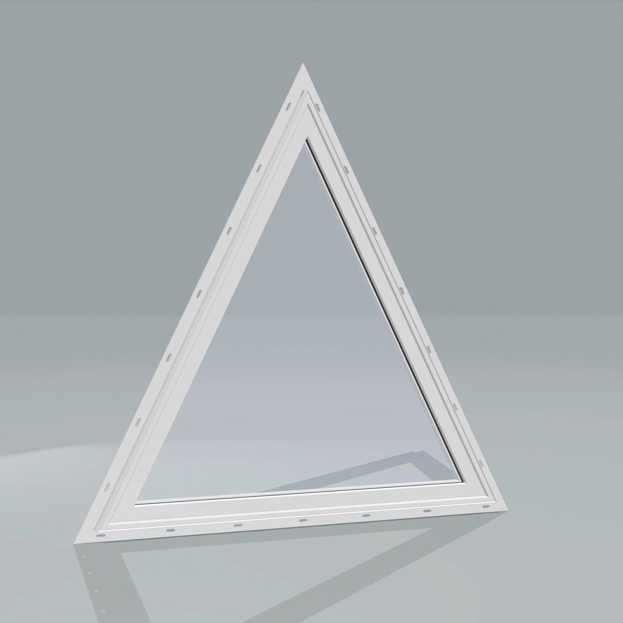 Angled exterior configurator view of the 36 × 36 inch triangle, white exterior / white interior, with nailing flange
