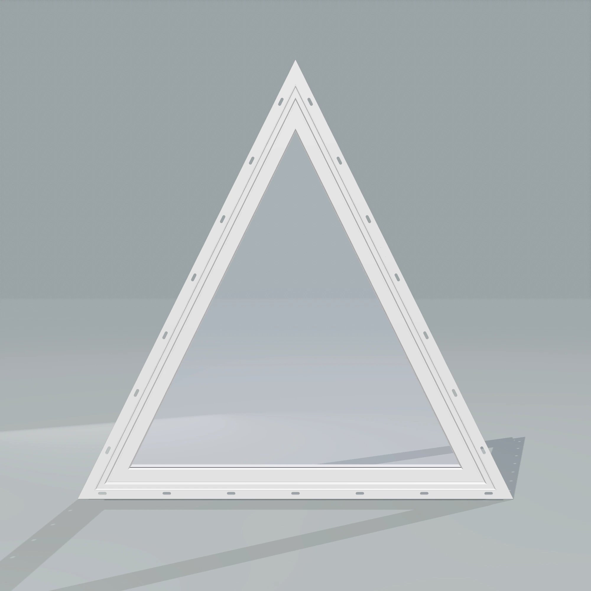 Straight exterior view of the 36 × 36 inch triangle, white exterior / white interior, with nailing flange