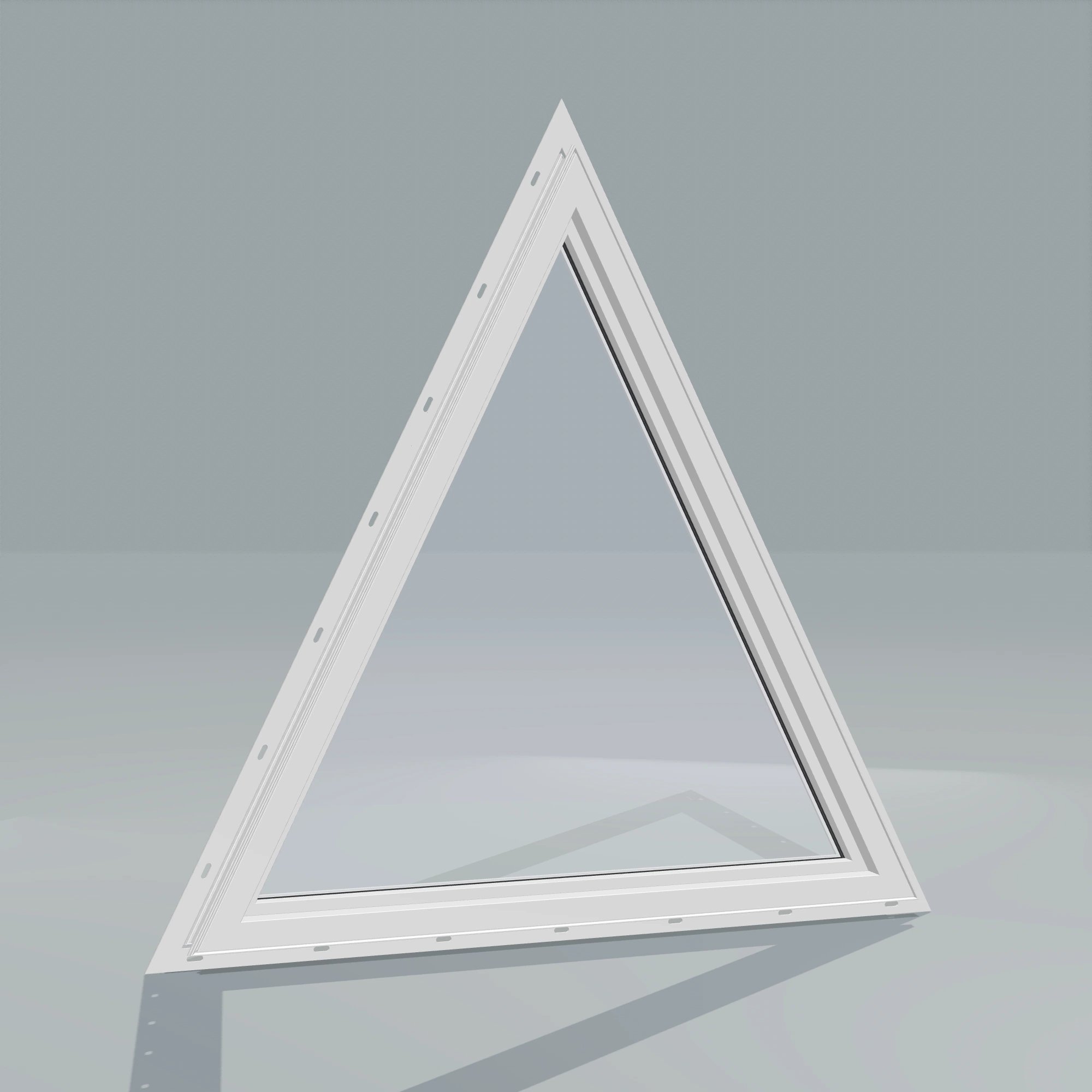 Angled interior view of the 36 × 36 inch triangle, white exterior / white interior, with nailing flange