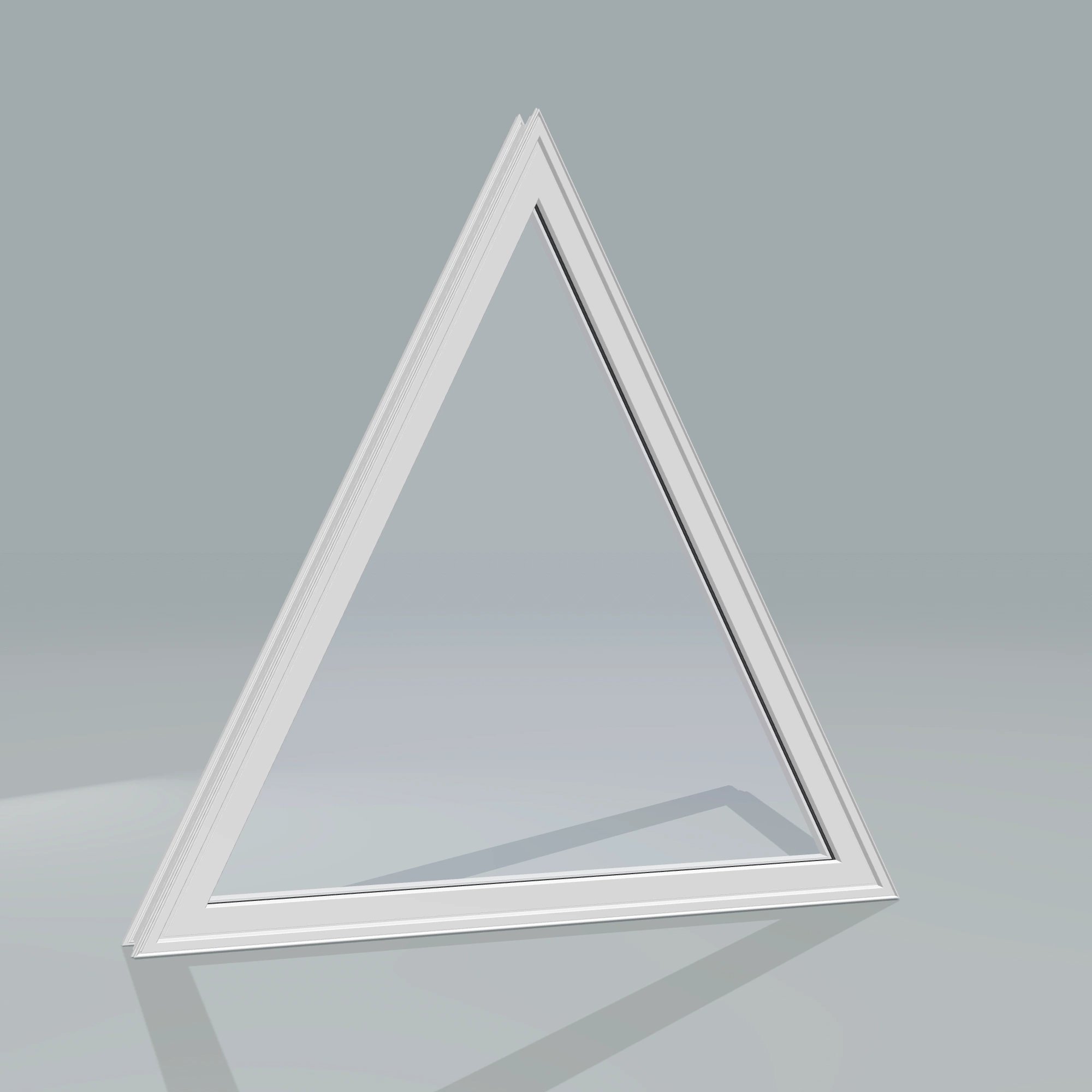 Angled exterior configurator view of the 36 × 36 inch triangle, white exterior / white interior, without nailing flange