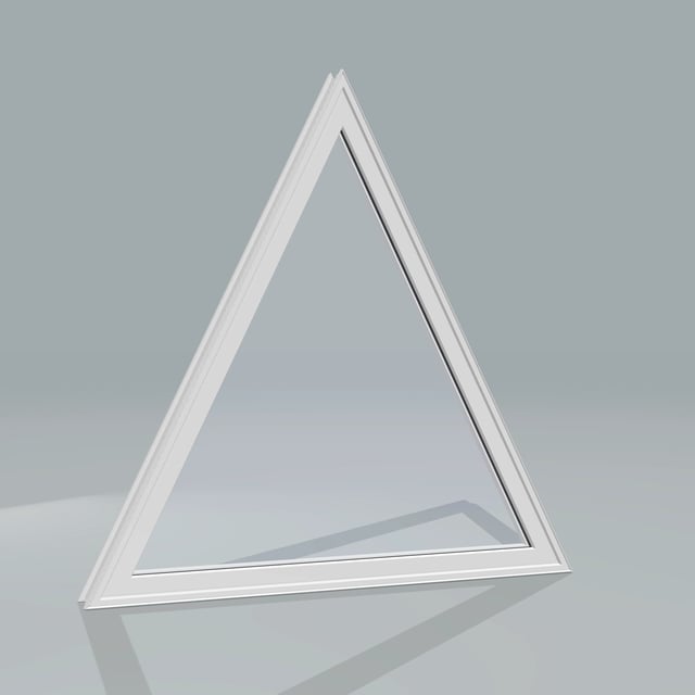 Angled exterior configurator view of the 36 × 36 inch triangle, white exterior / white interior, without nailing flange