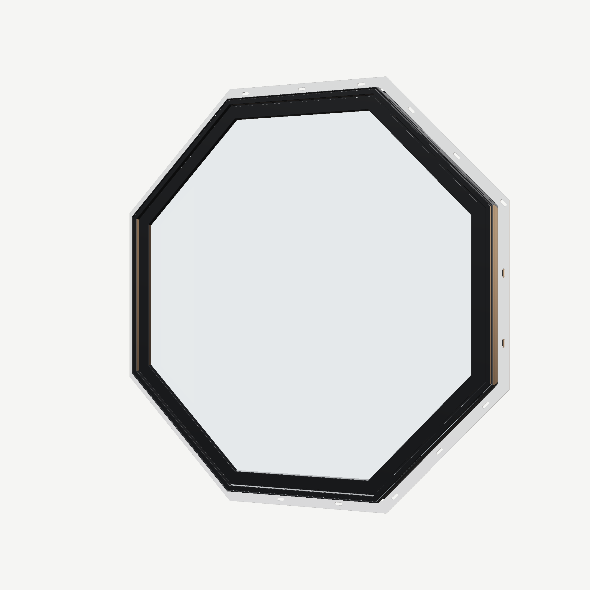 Angled exterior view of the 36 × 36 inch octagon, black exterior / black interior, with nailing flange