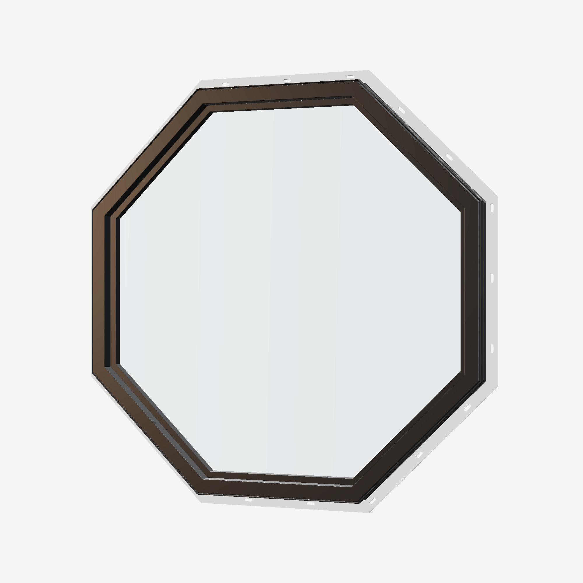 Angled interior view of the 36 × 36 inch octagon, black exterior / black interior, with nailing flange